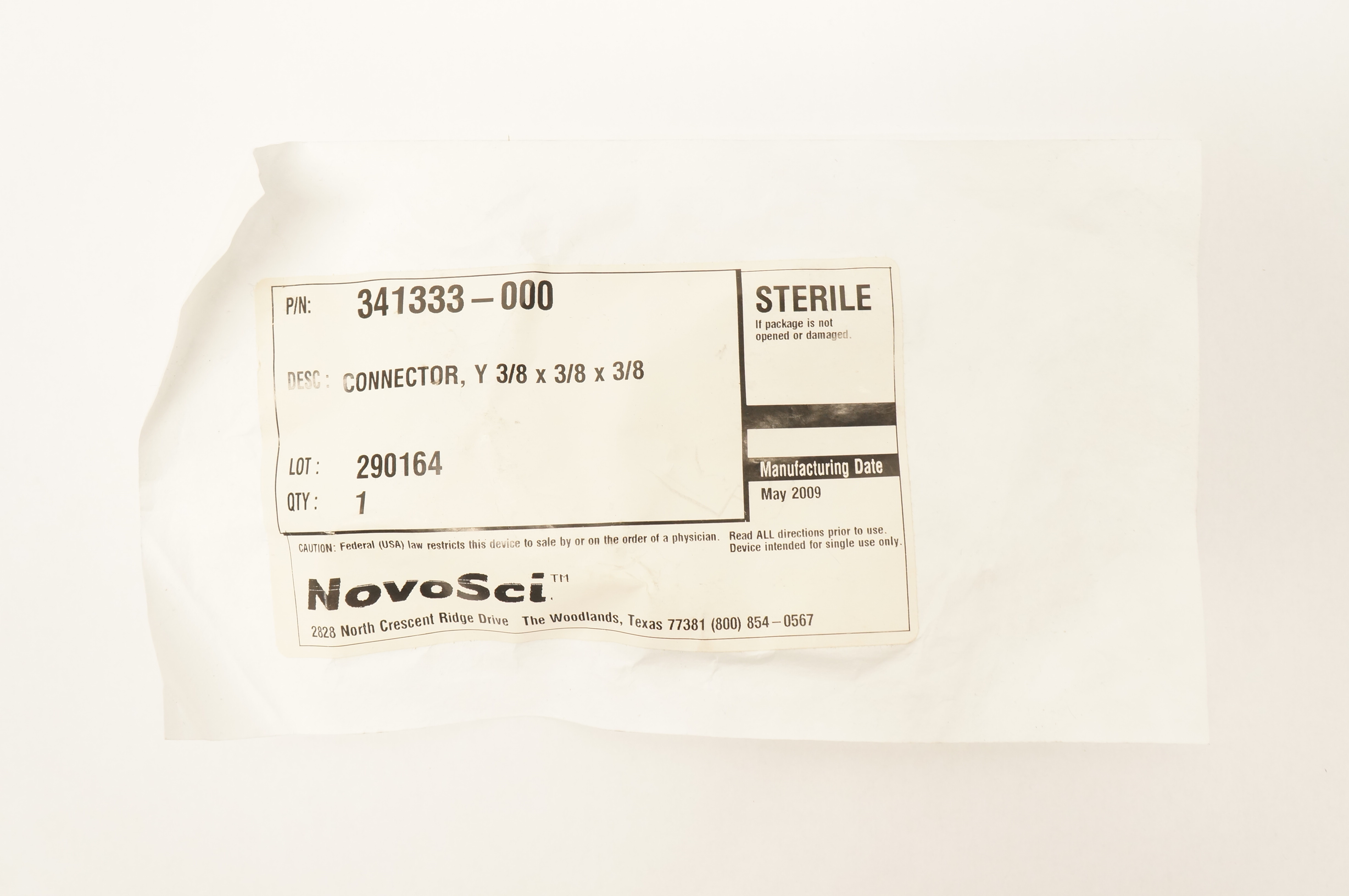 NovoSci 341333-000 Connector 3/8inch x 3/8inch x 3/8inch