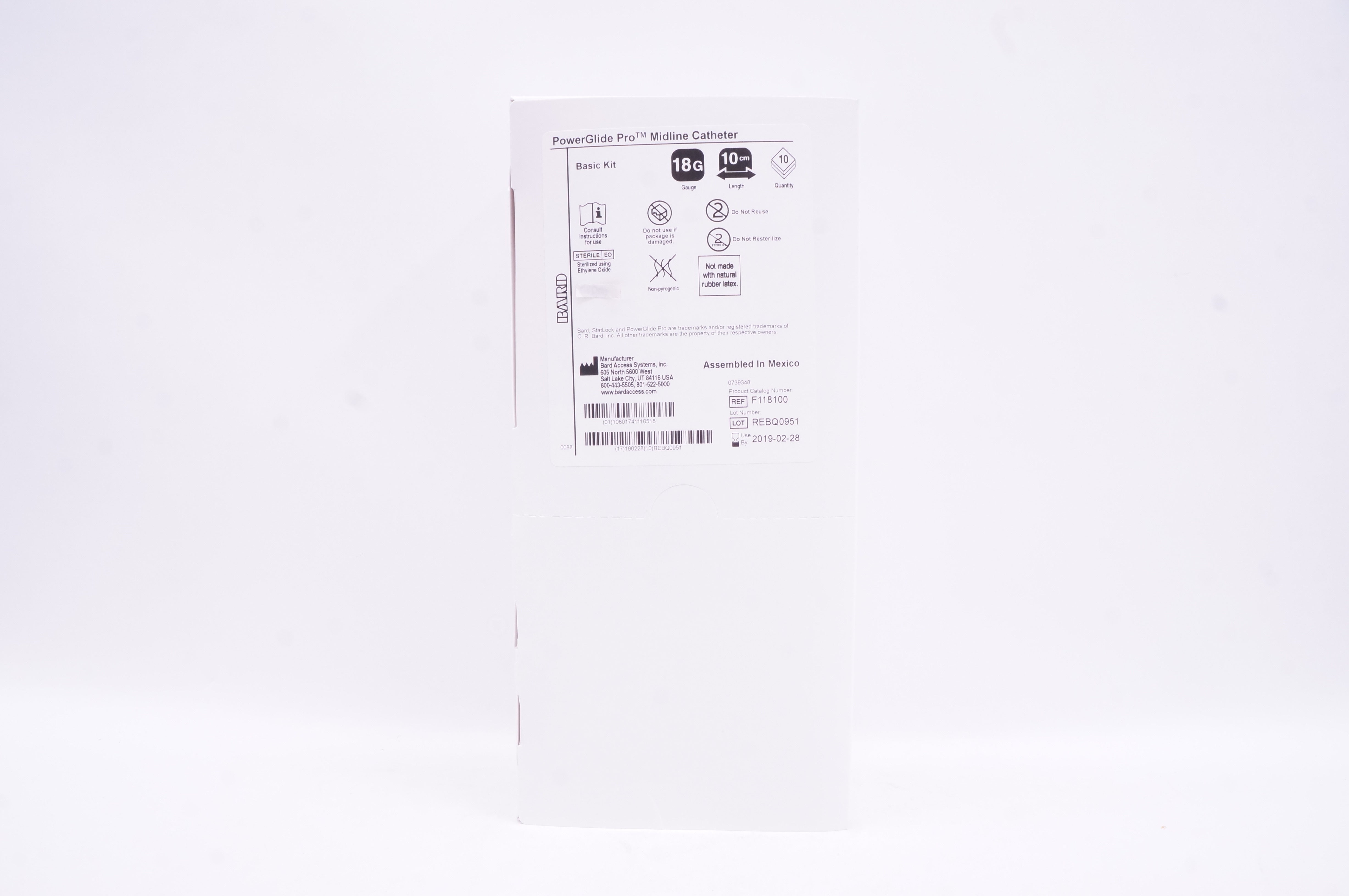 Bard F118100 Power Glide Pro Midline Cath. 18G x 10cm - Box of 10 (x)