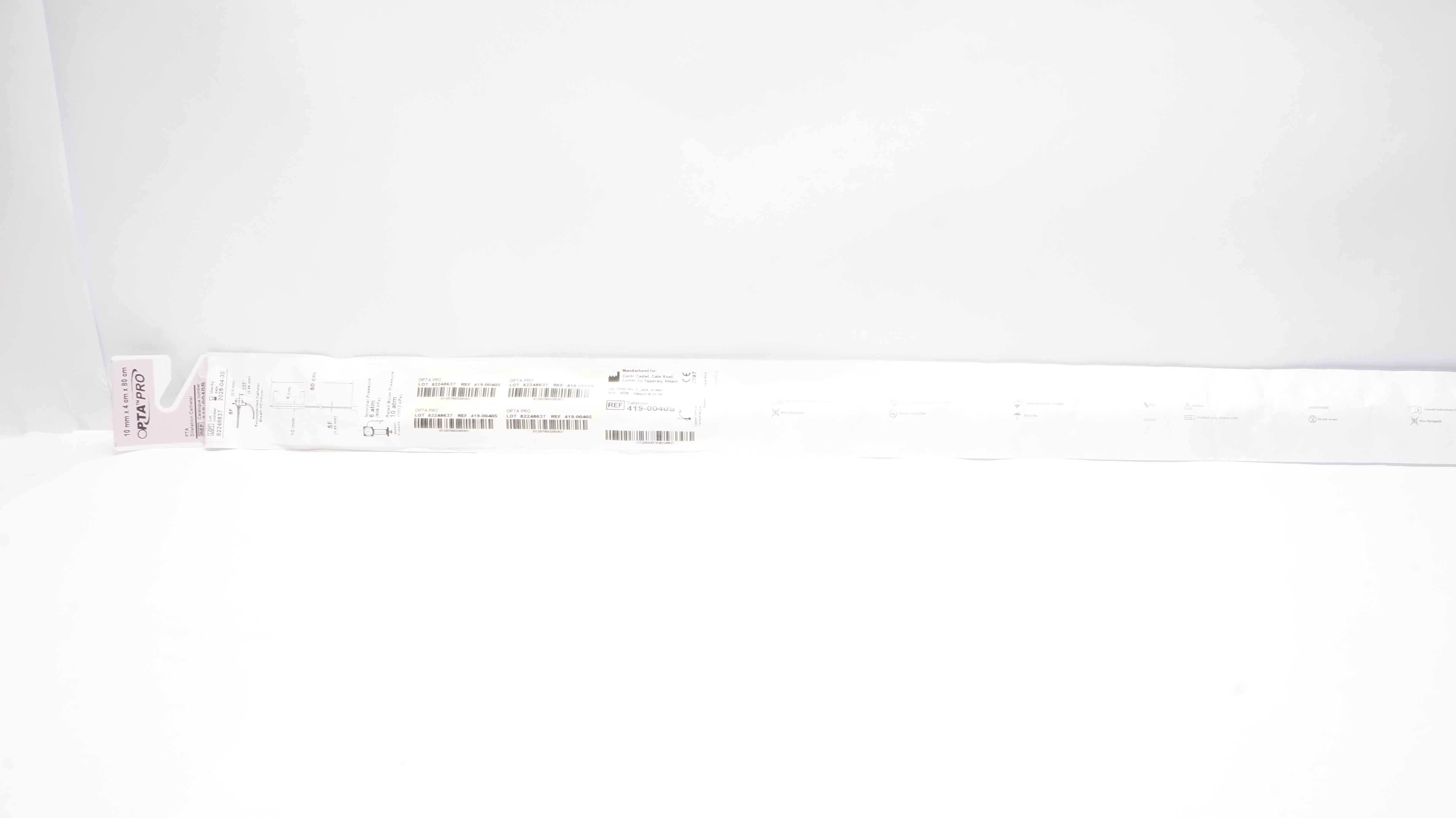 Cordis 419-0040S OPTA PRO PTA Dilatation Cath. 10mm x 4cm x 80cm