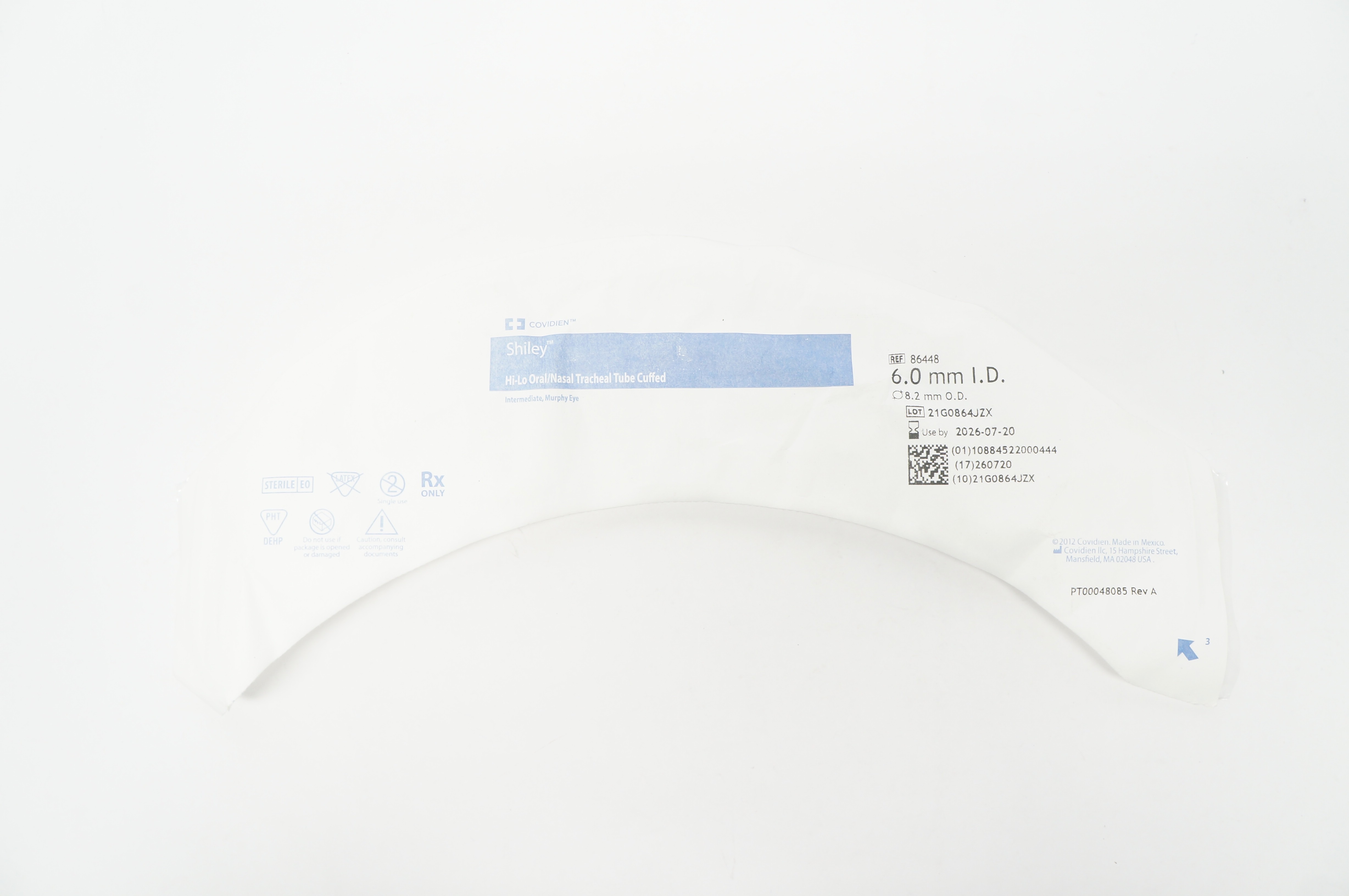 Covidien 86109 Shiley Hi-Lo Oral/Nasal Tracheal Tube Cuffed 6mm x 8.2mm (x)