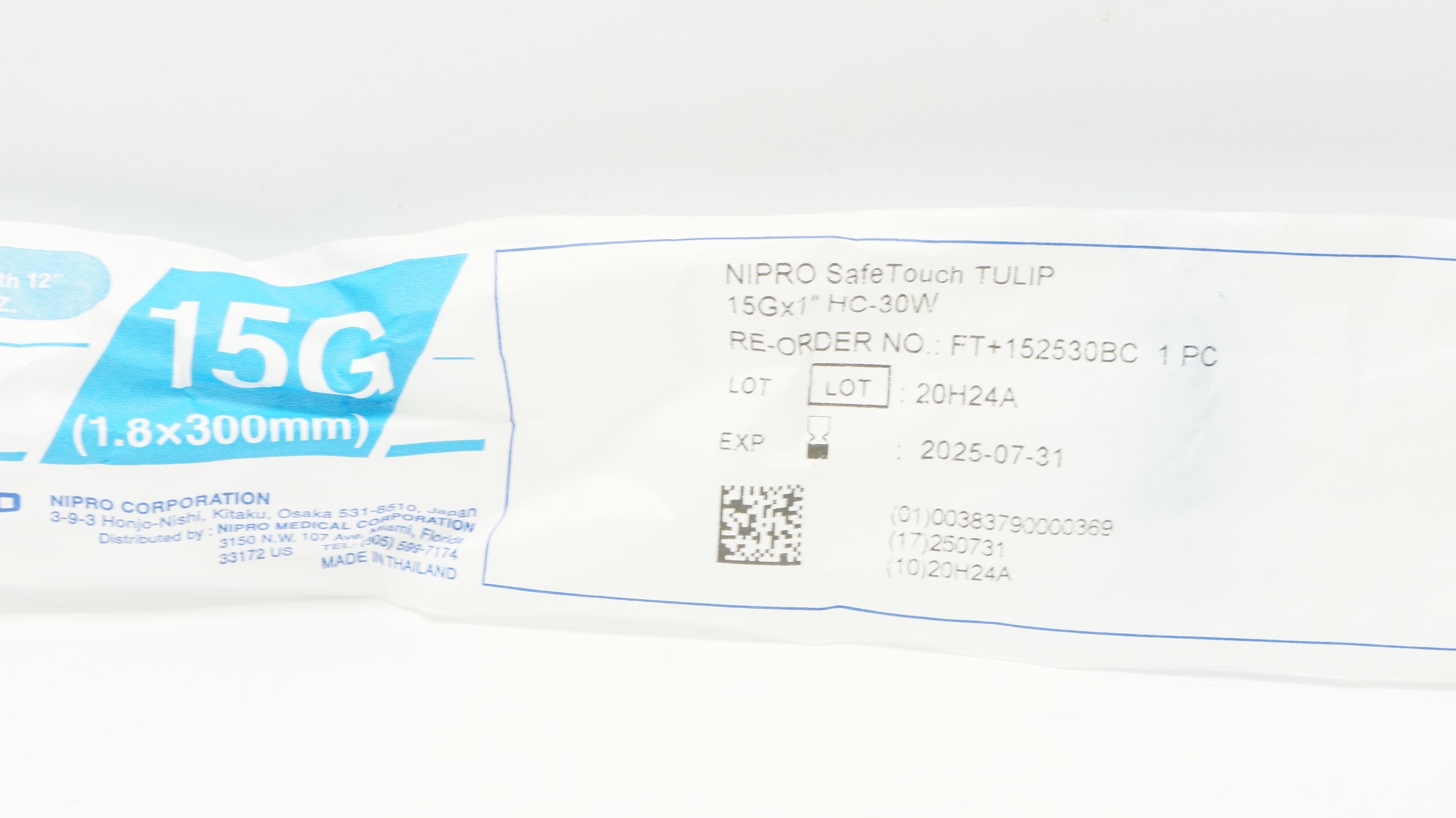Nipro Medical FT+152530BC SafeTouch Tulip HC-30W 15G x 1inch