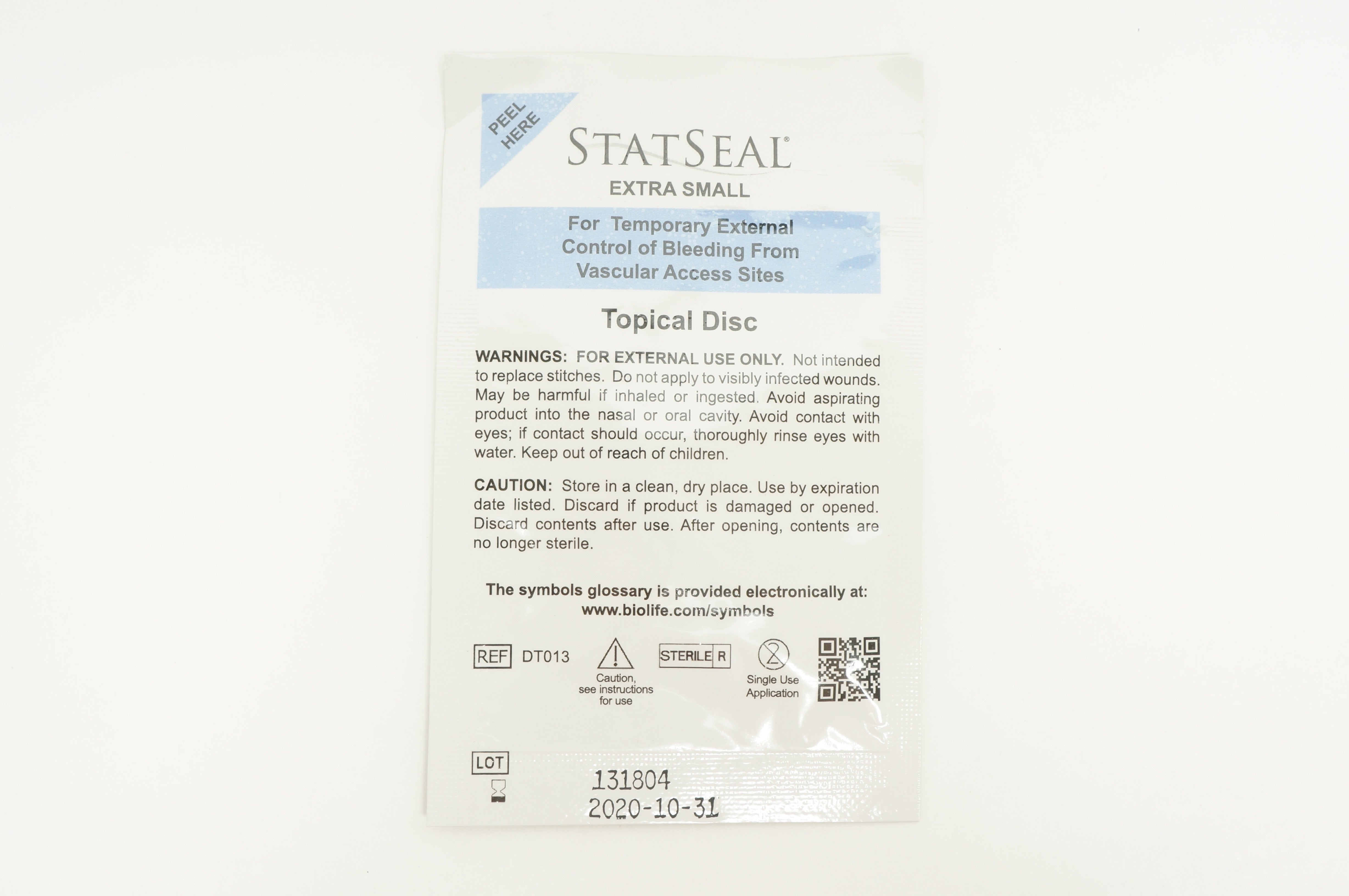 Biolife DT013 StatSeal Topical Disc Extra Small, 0.39in (x)