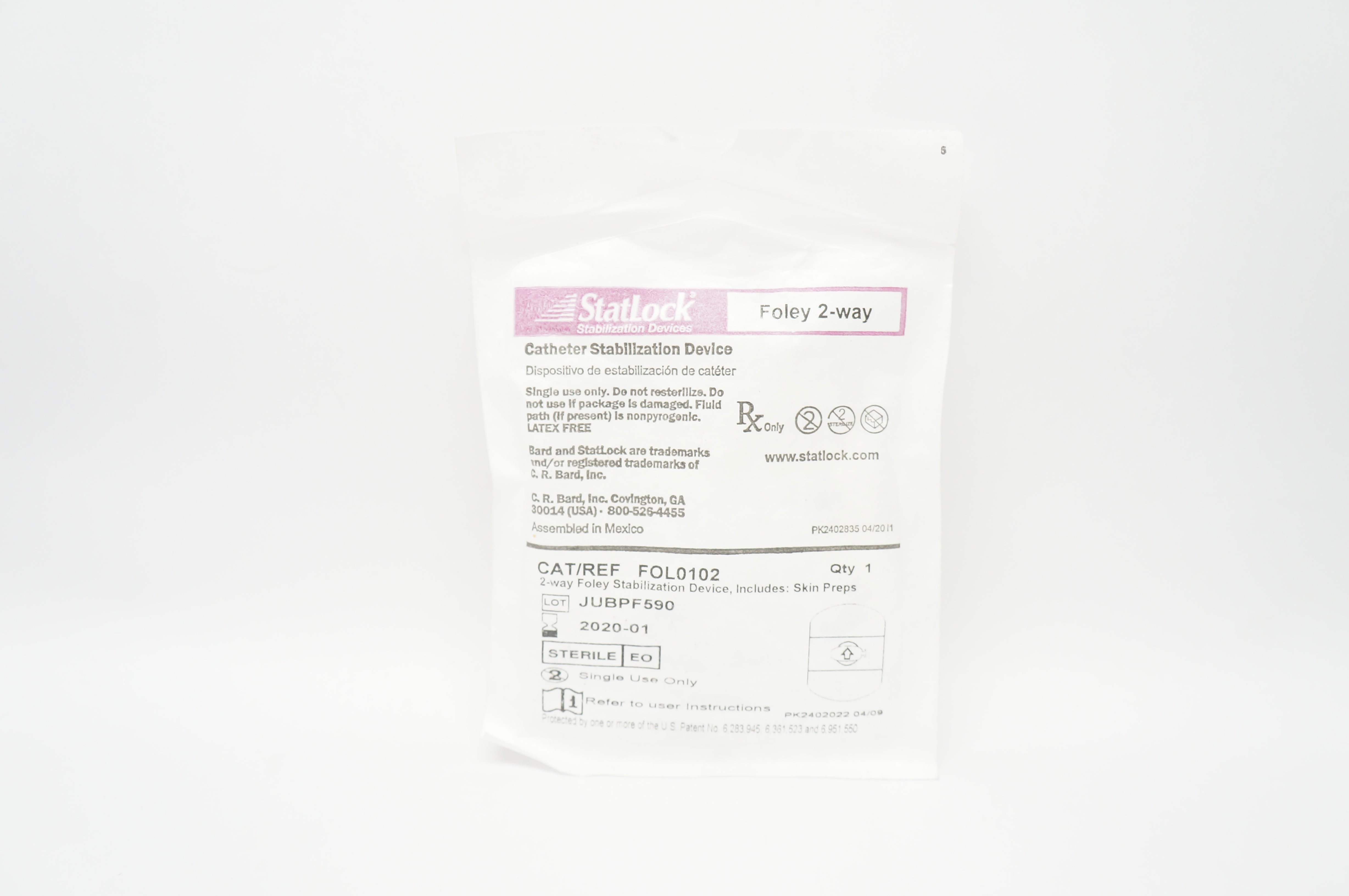 Bard FOL0102 StatLock Foley 2-Way Cath. Stabilization Device (x)