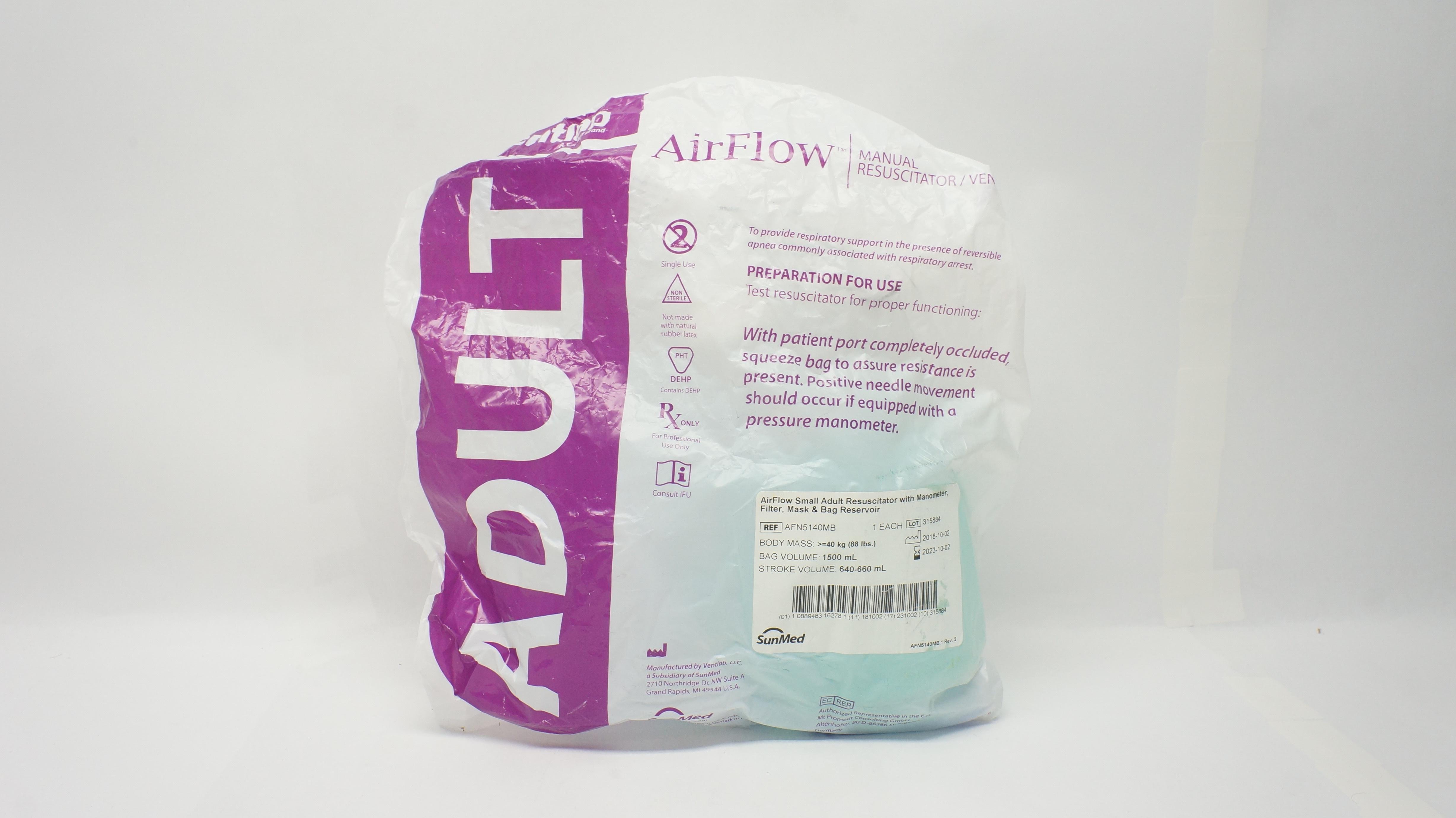 SunMed AFN5140MB AirFlow Small Adult Resusciator with Manometer >=40kg x 1500ml