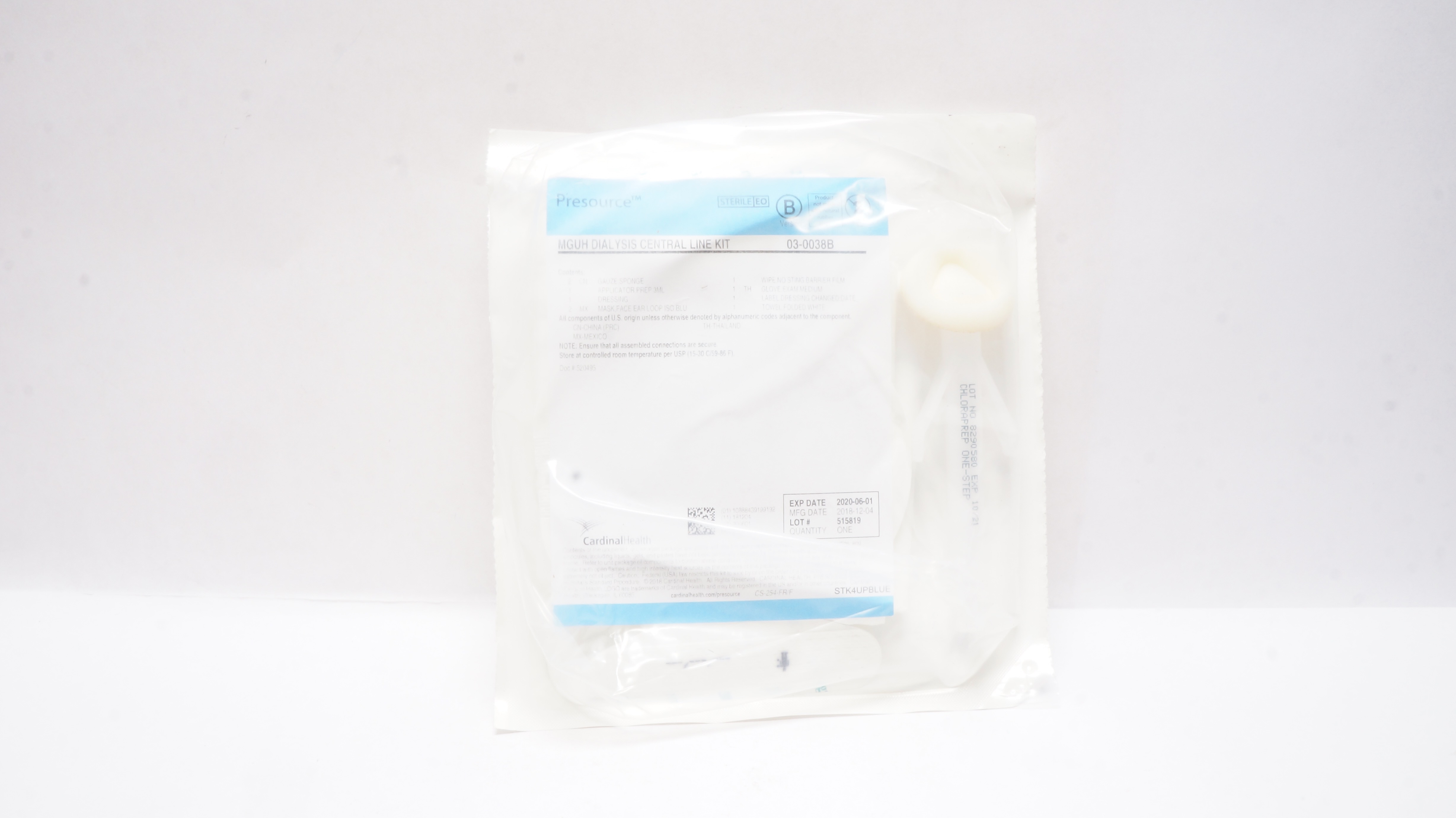 Cardinal Health 03-0038B Presourse MGUH Dialysis Central Line Kit (x)