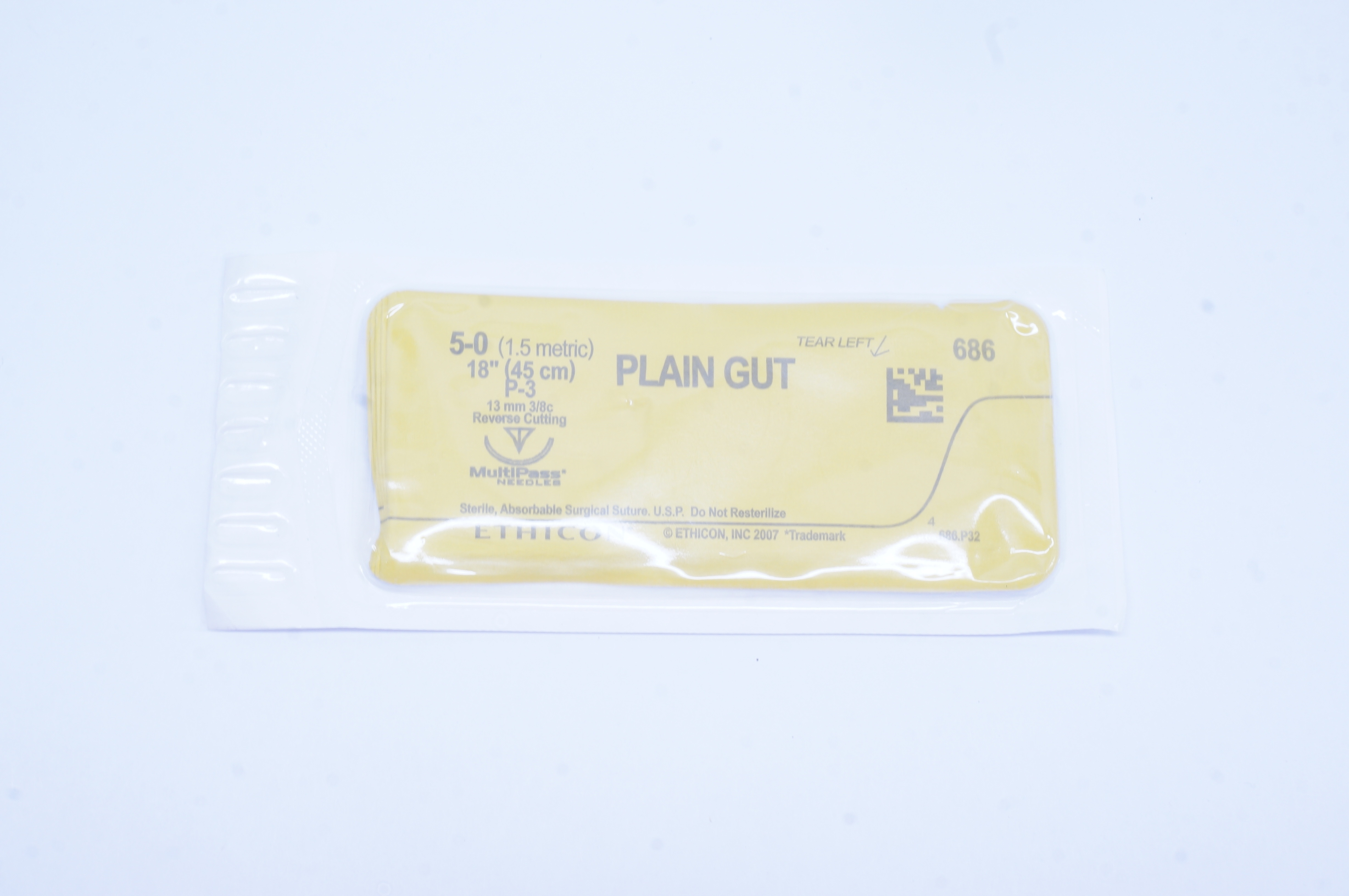 Ethicon 686 5-0 Plain Gut Surgical Stre P-3 13mm 3/8c Reverse Cutting, 18 inch