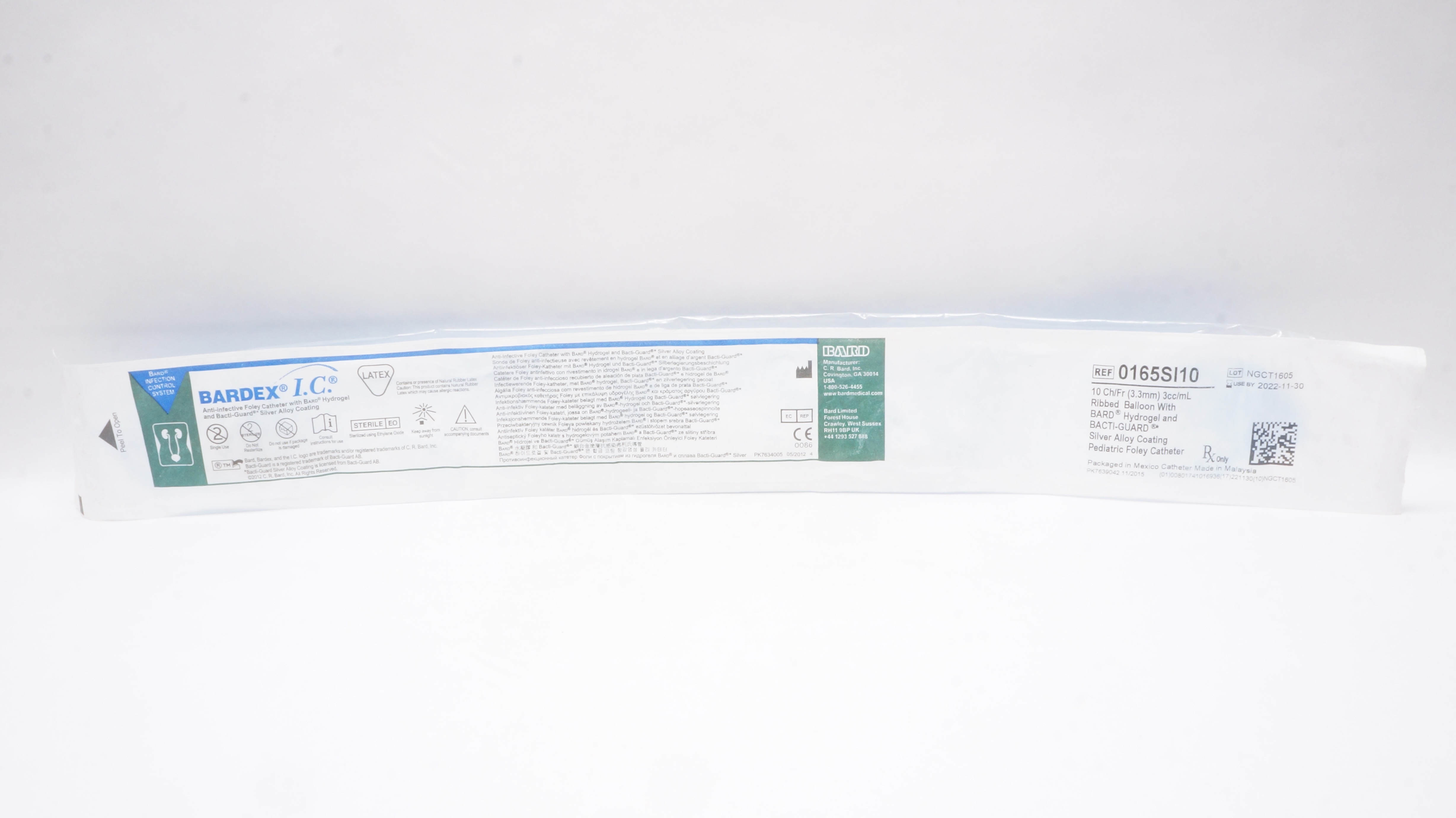 Bard 0165SI10 Bardex I.C. Anti-infective Foley Catheter 10Ch/Fr 3cc/ml (x)