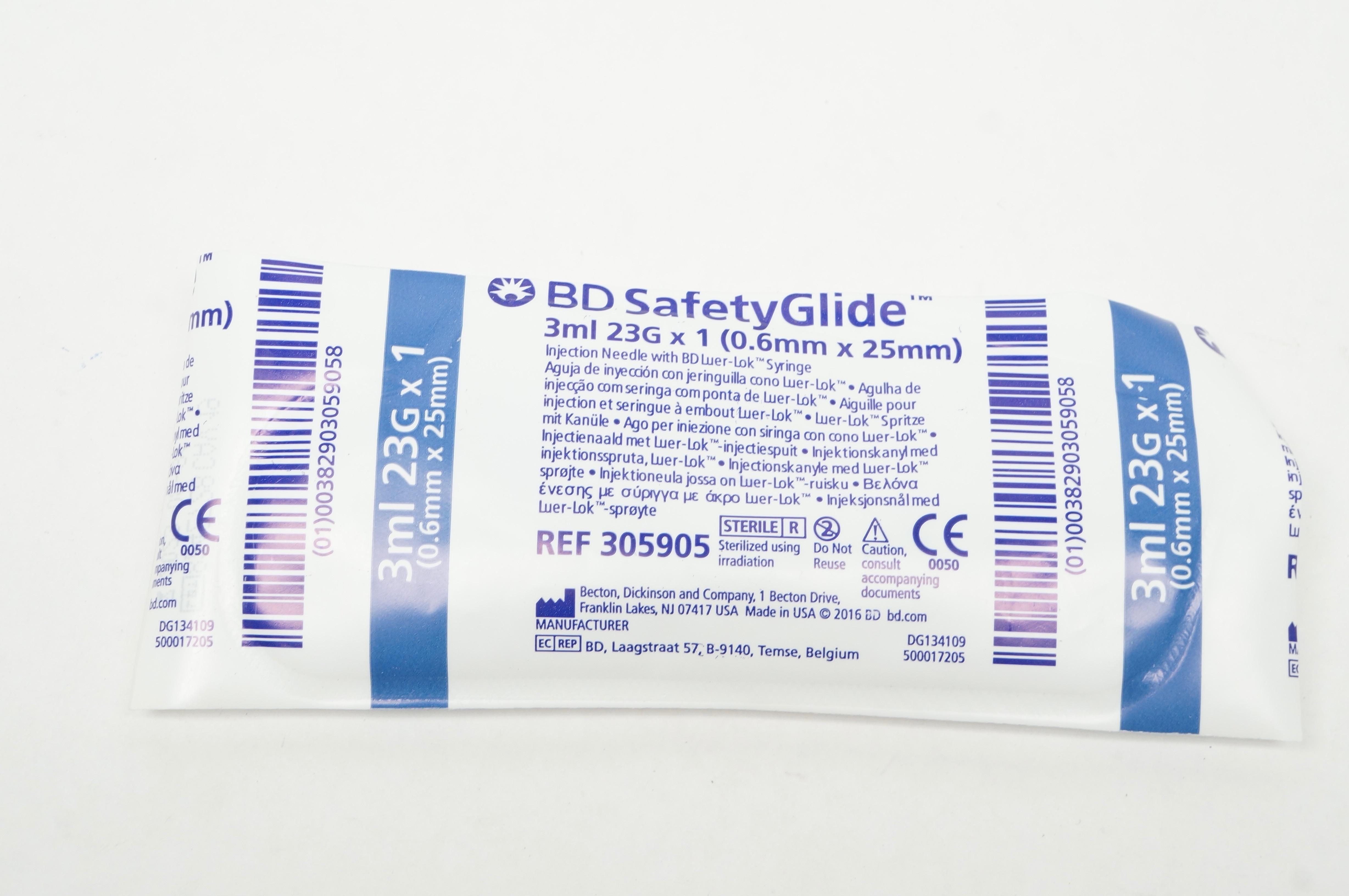 BD 305905 SafetyGlide Injection Ndle with Luer-Lok Syringe 3ml, 23G x 1
