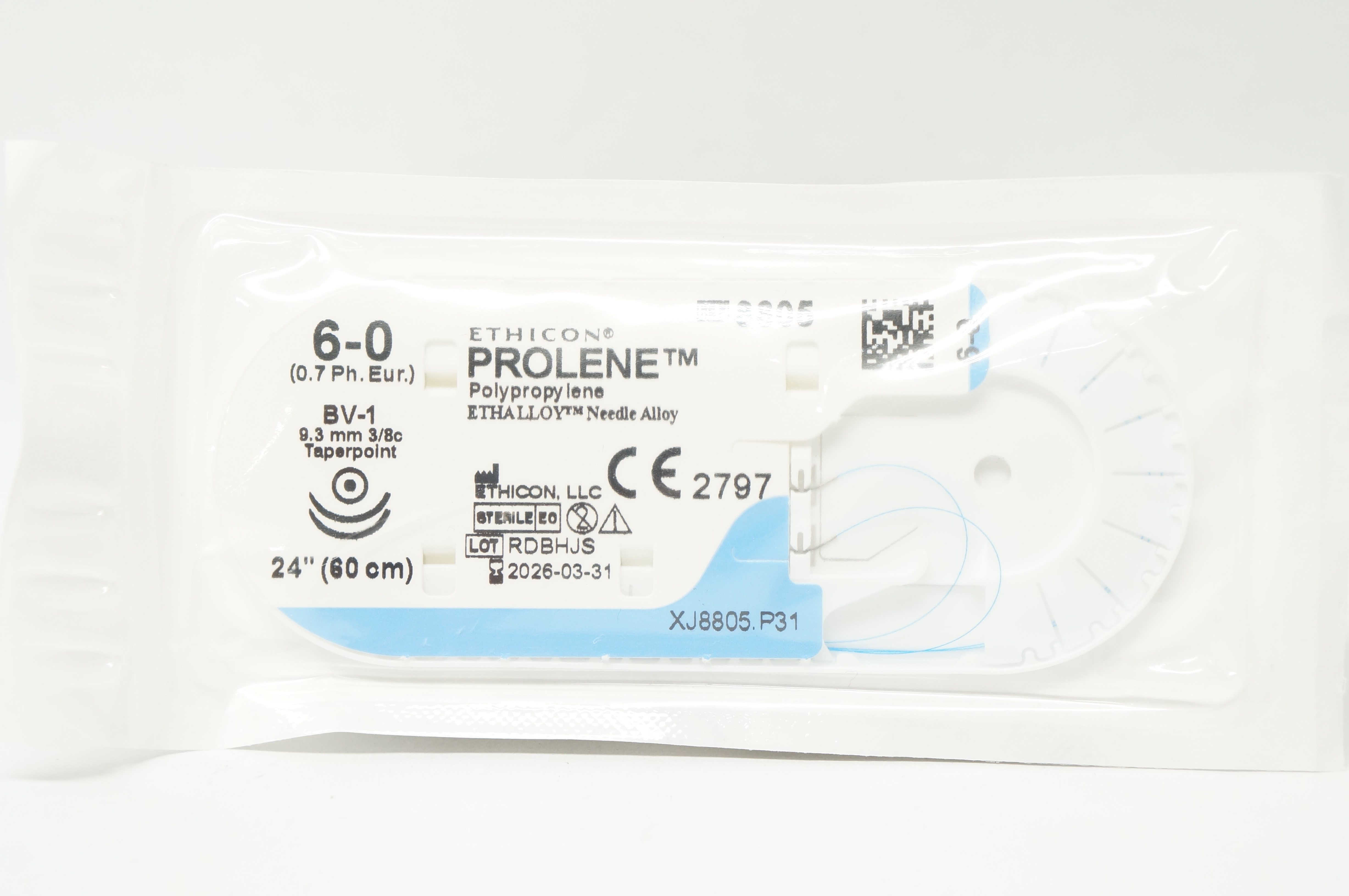 Ethicon 8805 6-0 PROLENE Polypropylene Stre BV-1 9.3mm 3/8c Taperpoint, 24 inch