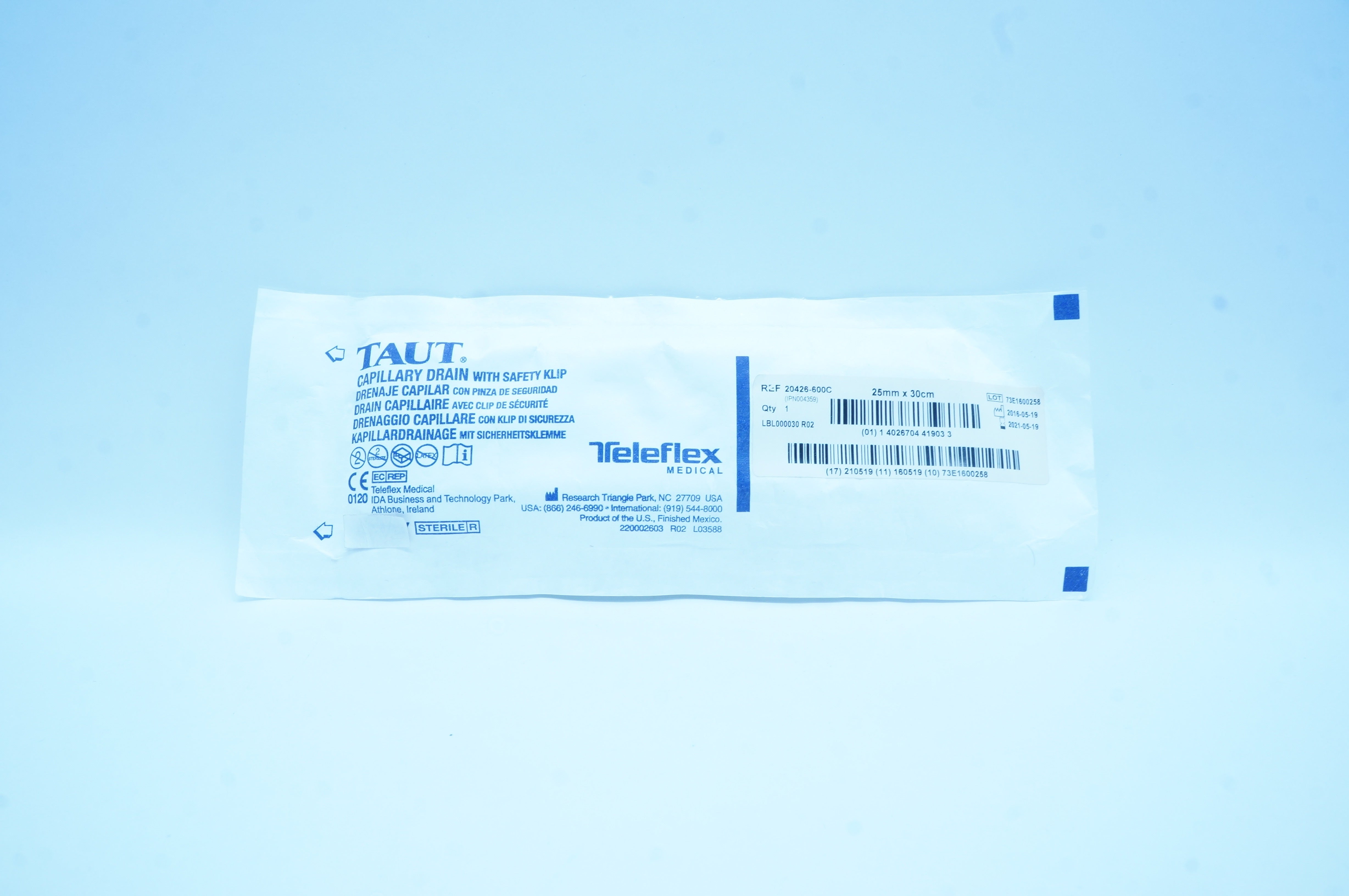 Teleflex 20426-600C Taut Capillary Drain With Safety Klip 25mm x 30cm
