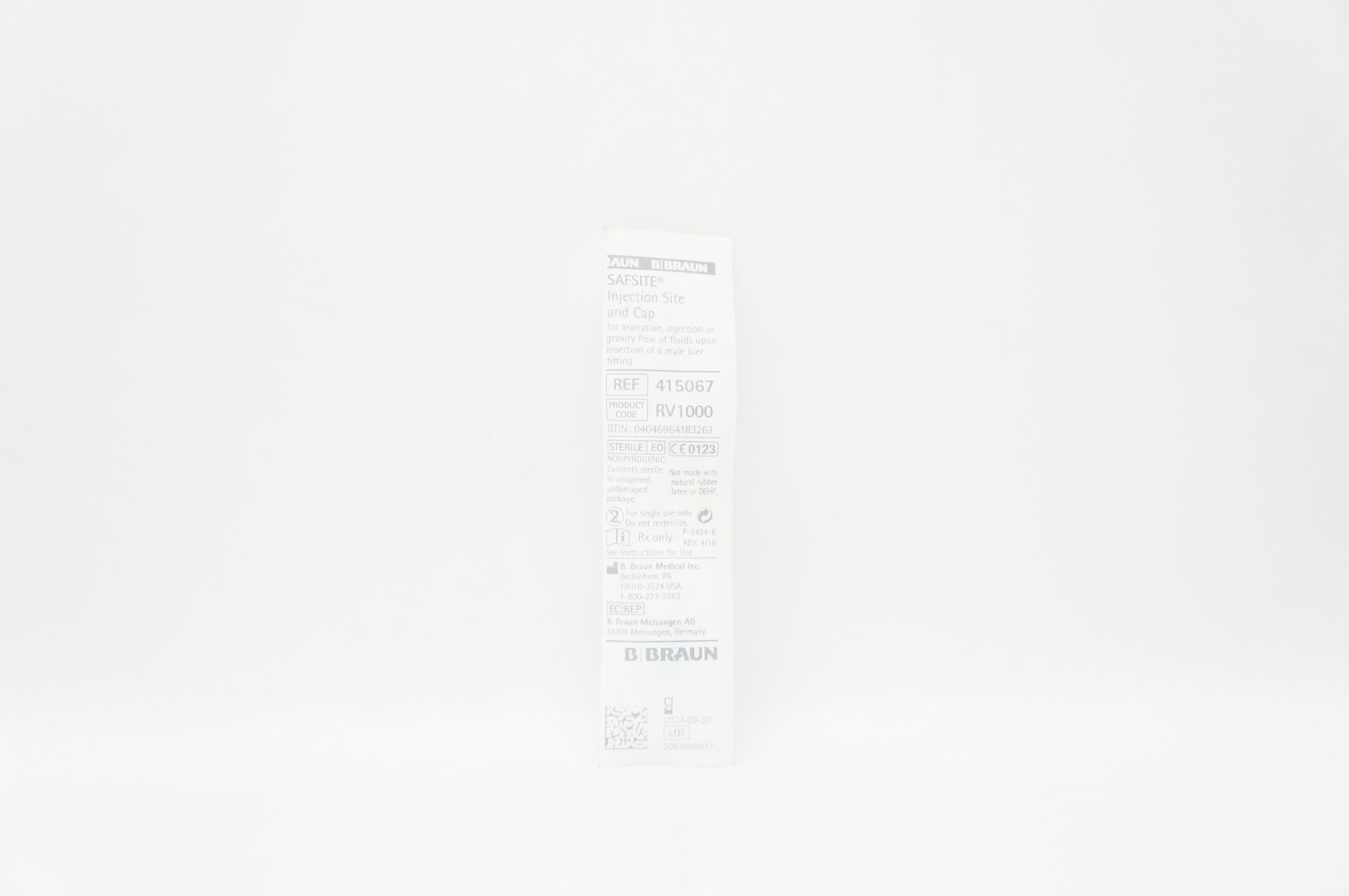 Braun 415067 Safsite Injection Site and Cap