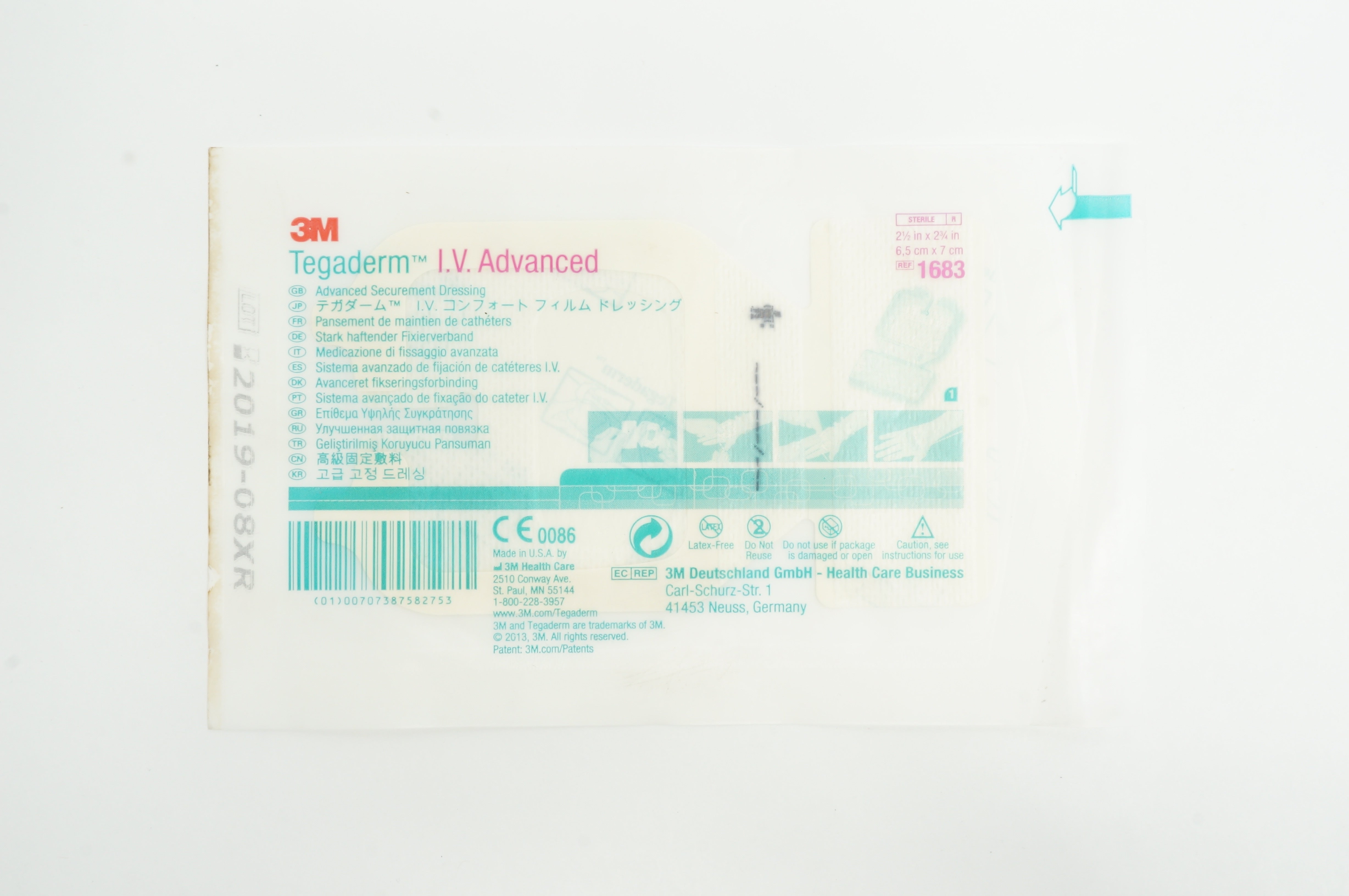 3M 1683 Tegaderm IV Advanced, Advanced Securement Dressing 2-1/2 x 2-3/4inch (x)