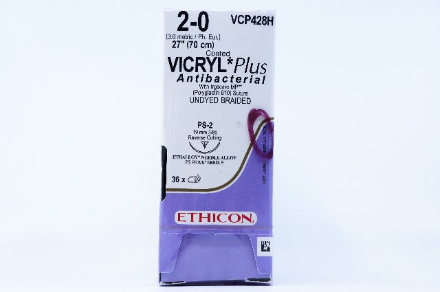 Ethicon VCP428H 2-0 VICRYL, PS-2, 19mm 3/8c, 27inch ~ Pack of 36