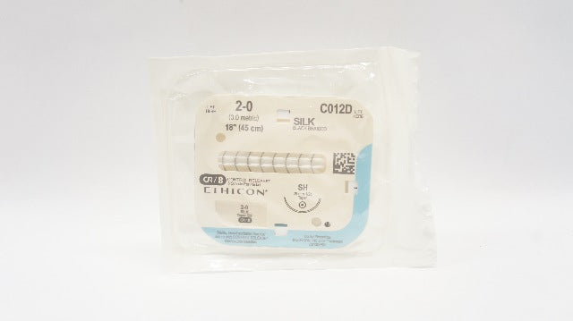 Ethicon C012D 2-0 Silk Surgical Stre Black Braided SH 26mm 1/2c Taper, 18inch(x)