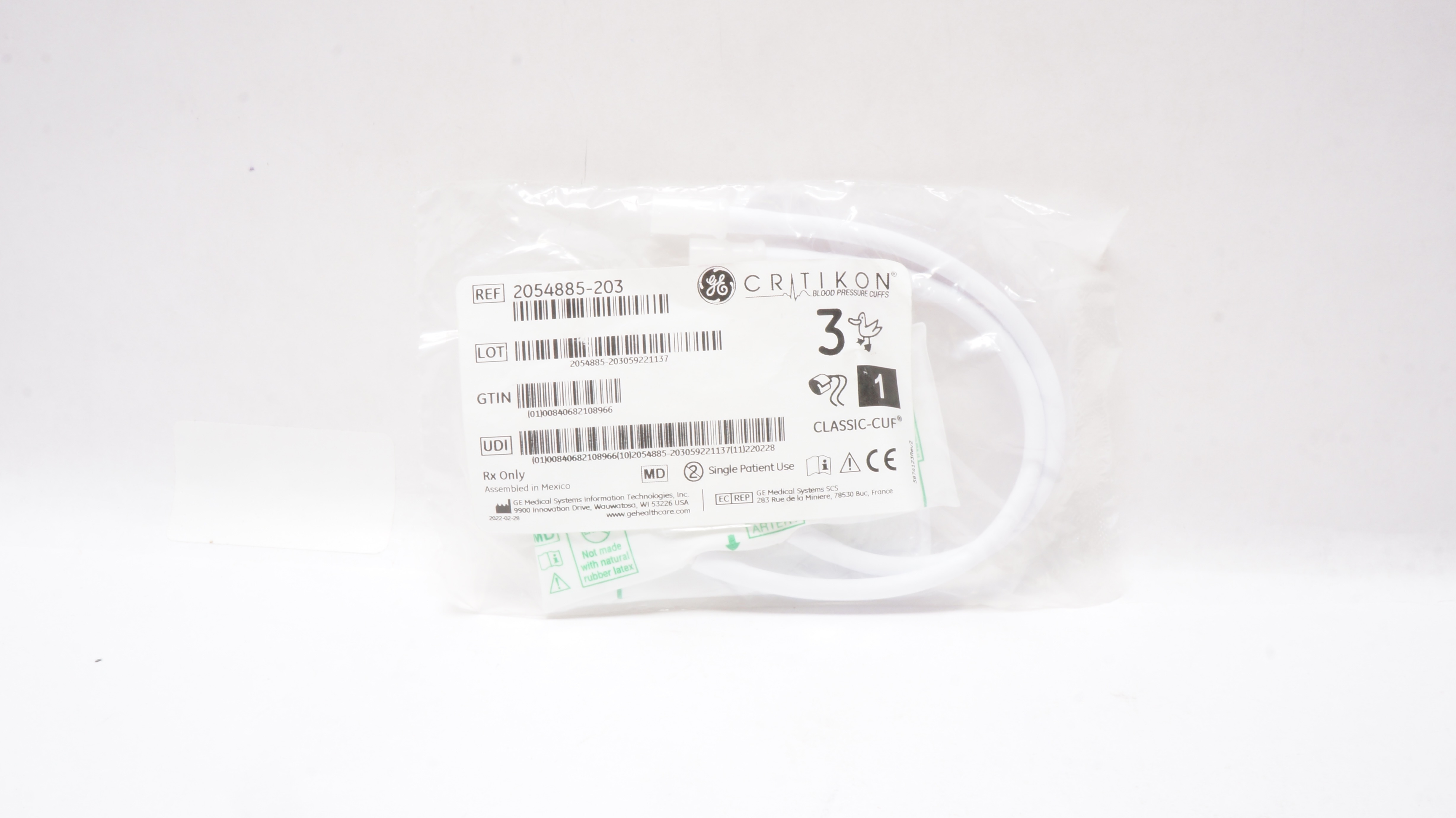 GE Medical 2054885-203 Critikon Classic-Cuf Blood Pressure Cuffs Size 3, 6-11cm