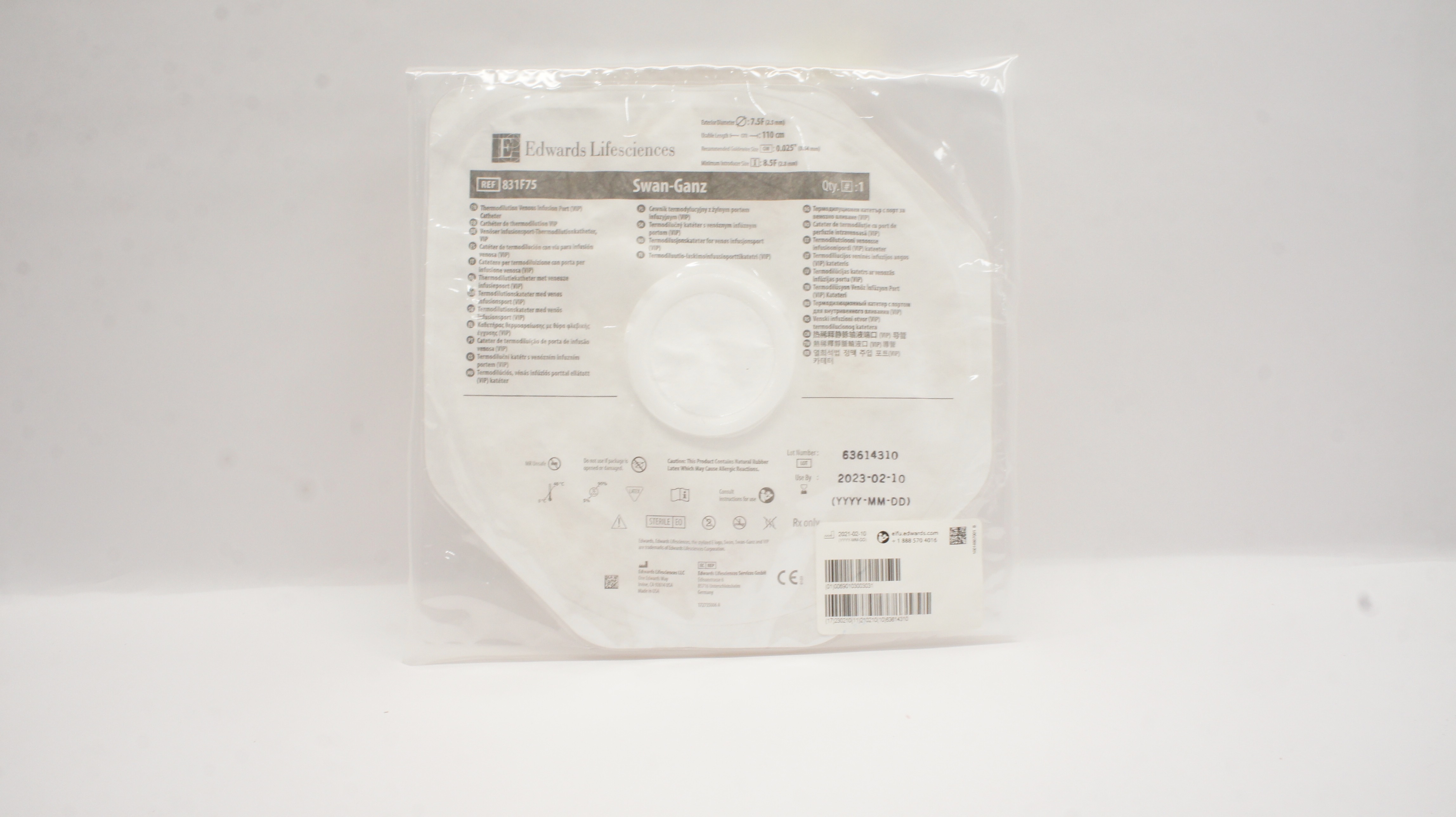 Edwards Lifesciences 831F75 Swan-Ganz Thermodilution VIP Cath. 7.5F x 110cm