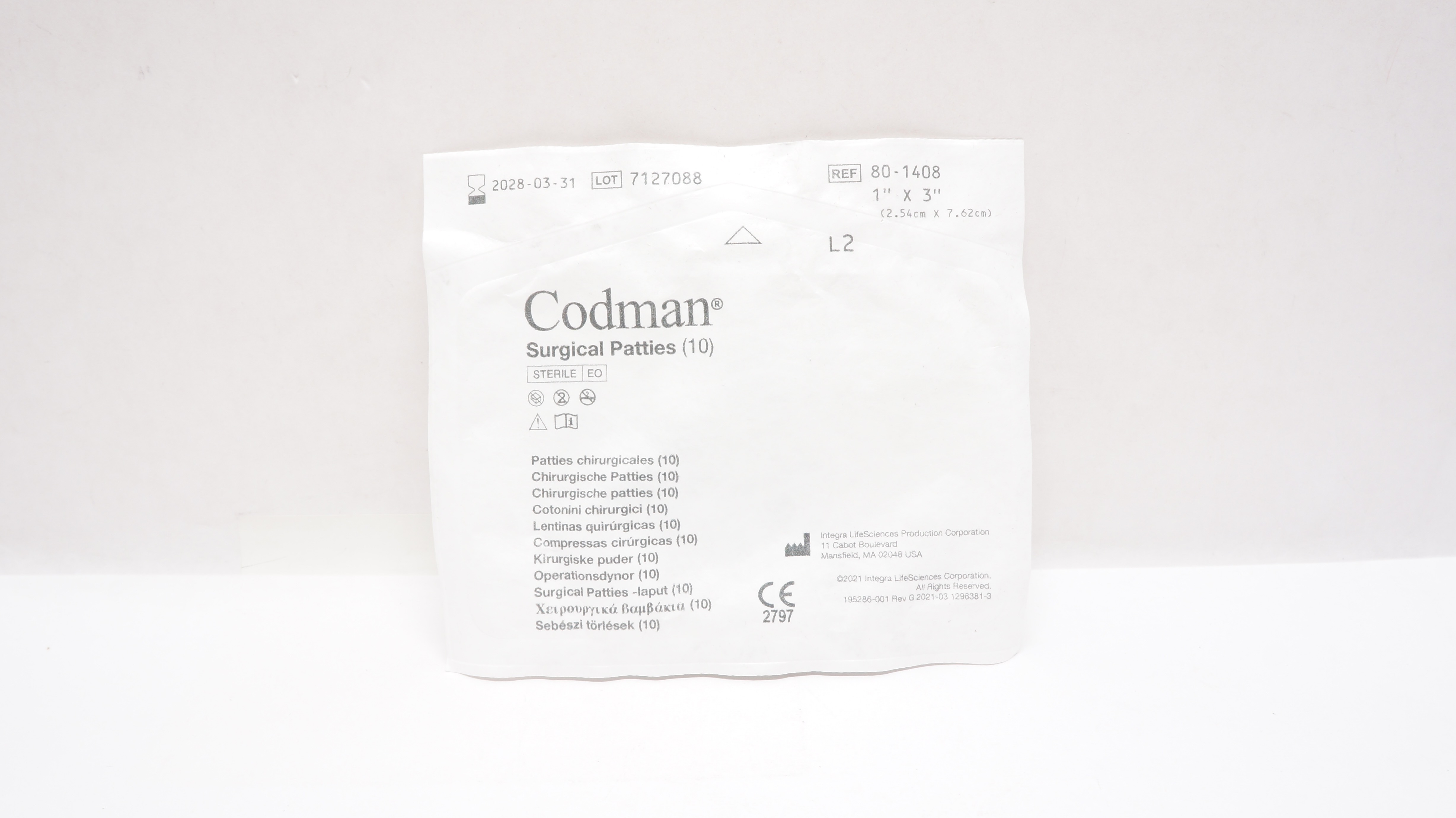 Codman 80-1408 Surgical Patties, 1inch x 3inch - Pack of 10
