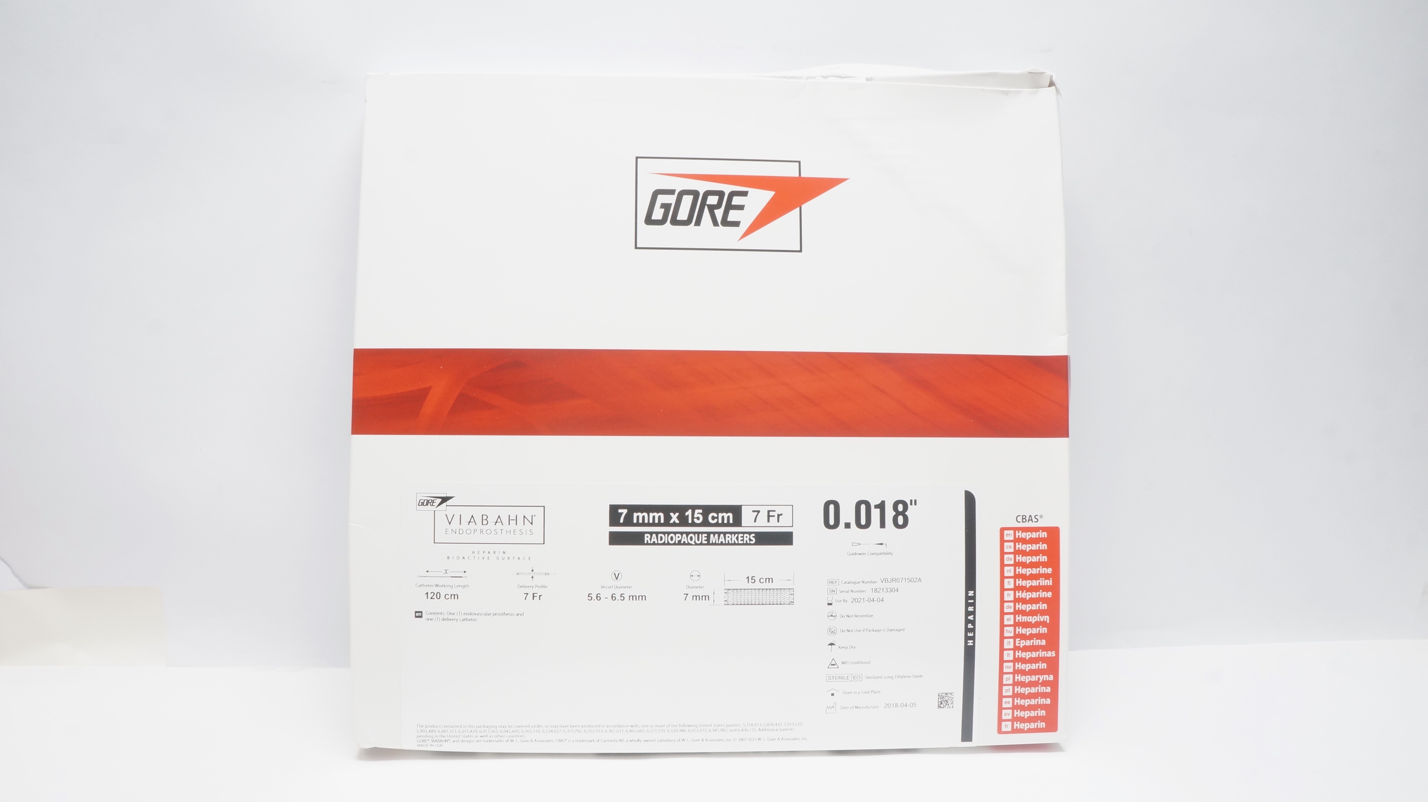Gore VBJR071502A VIABAHN ENDOPROSTHESIS W/Heparin Bioactive Surface 7mm x15cm(x)