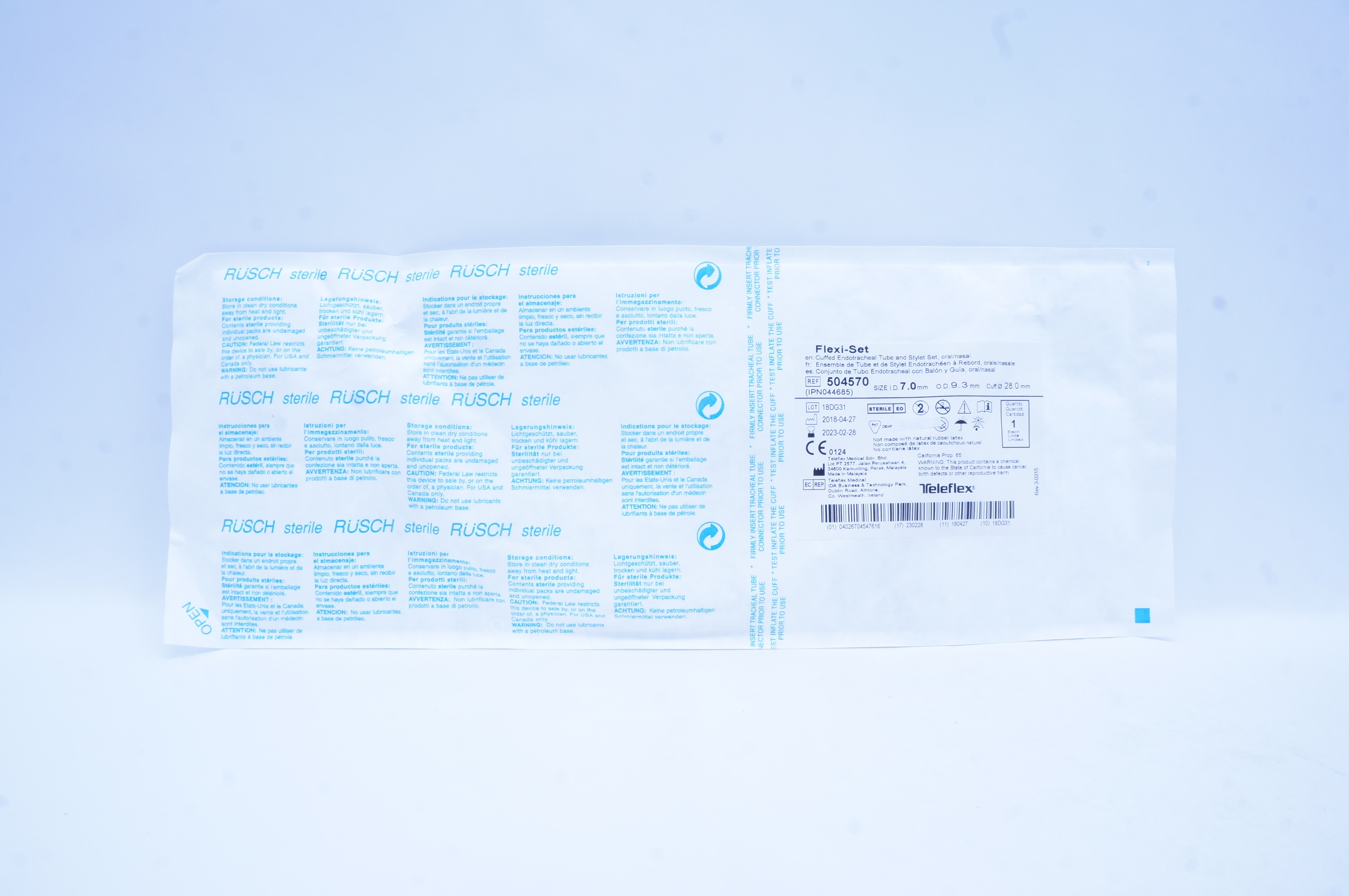 Teleflex 504570 Flexi-Set Endotracheal Tube & Stylet Set 7.0 ID x 9.3 OD x 28 mm
