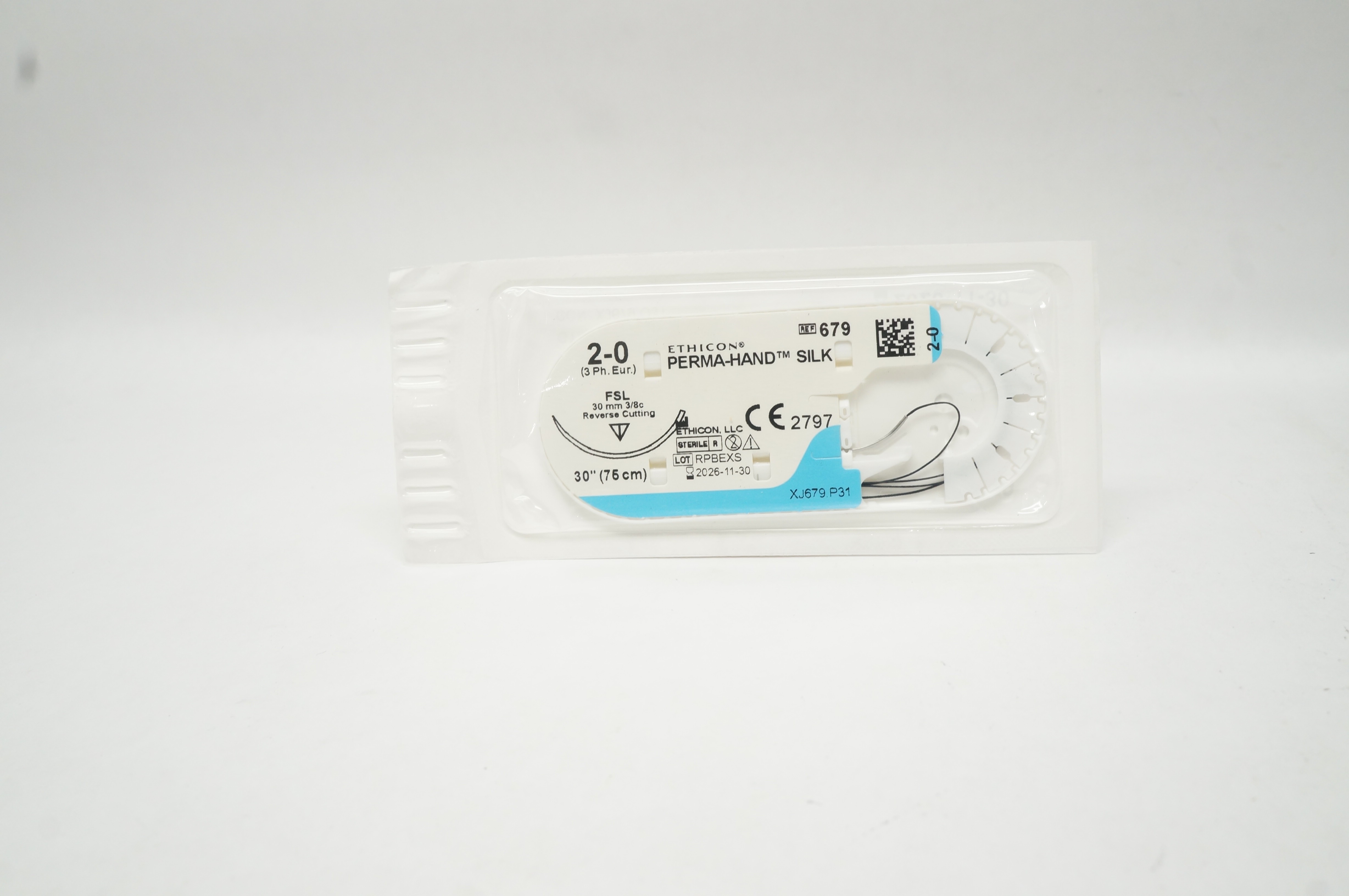Ethicon 679 2-0 Perma-Hand Silk FSL 30mm 3/8c Reverse Cutting 30inch