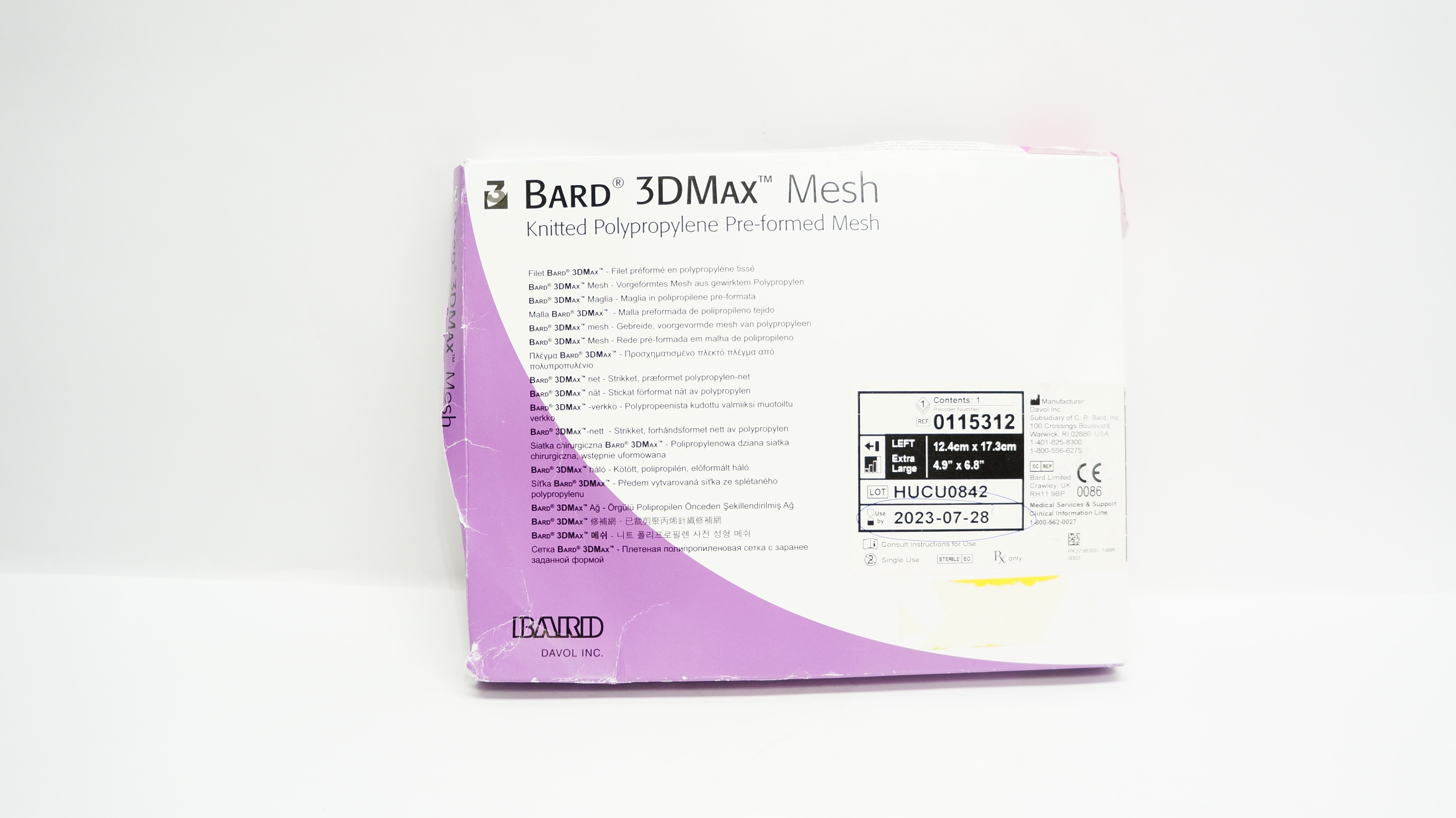 Bard 0115312 3DMax Knitted Polypropylene Pre-formed Mesh 4.9inch x 6.8inch (x)