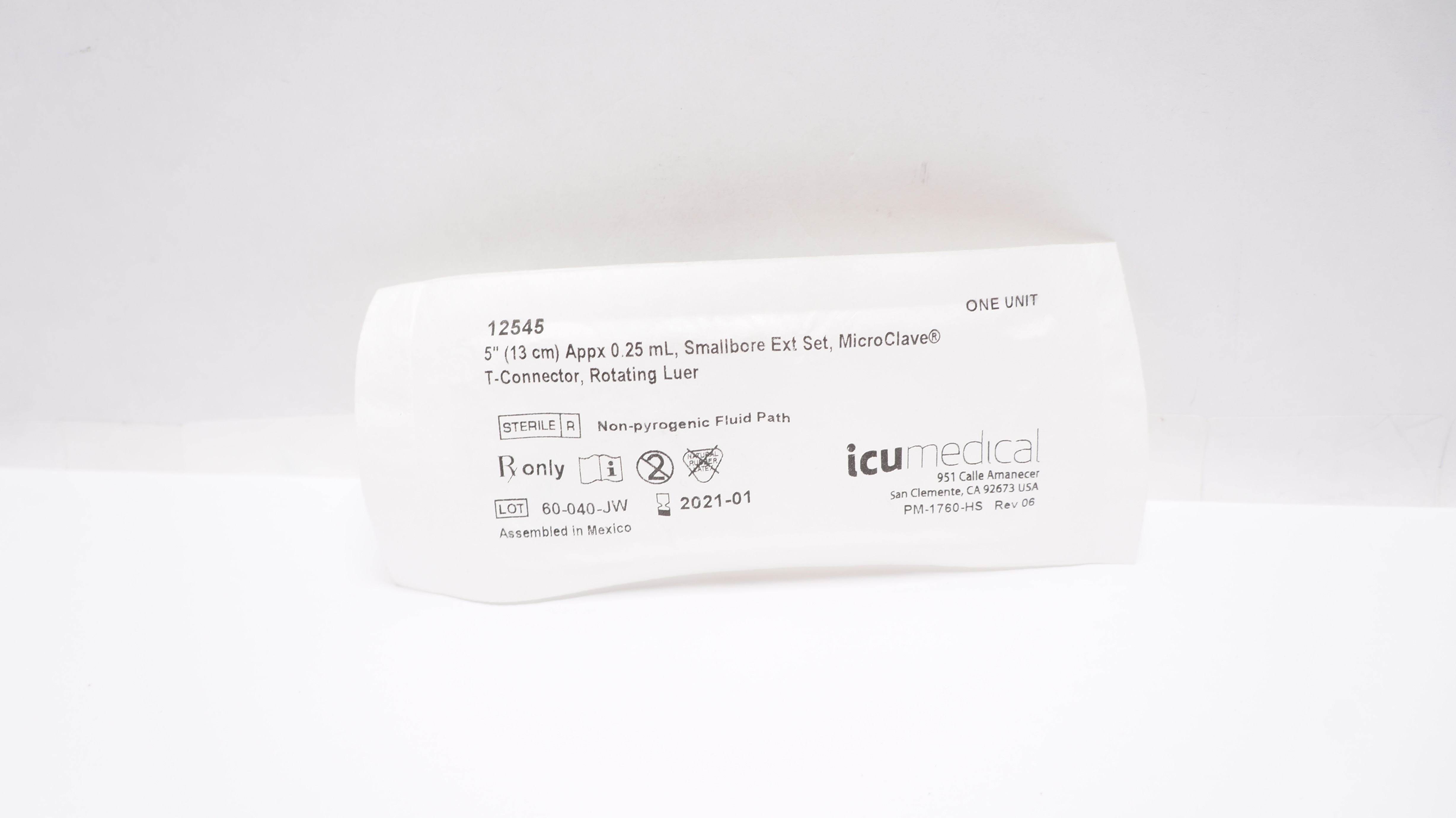ICUMedical 12545 Smallbore Extension Set, T-Connector, Luer 5inch Appx 0.25mL(x)