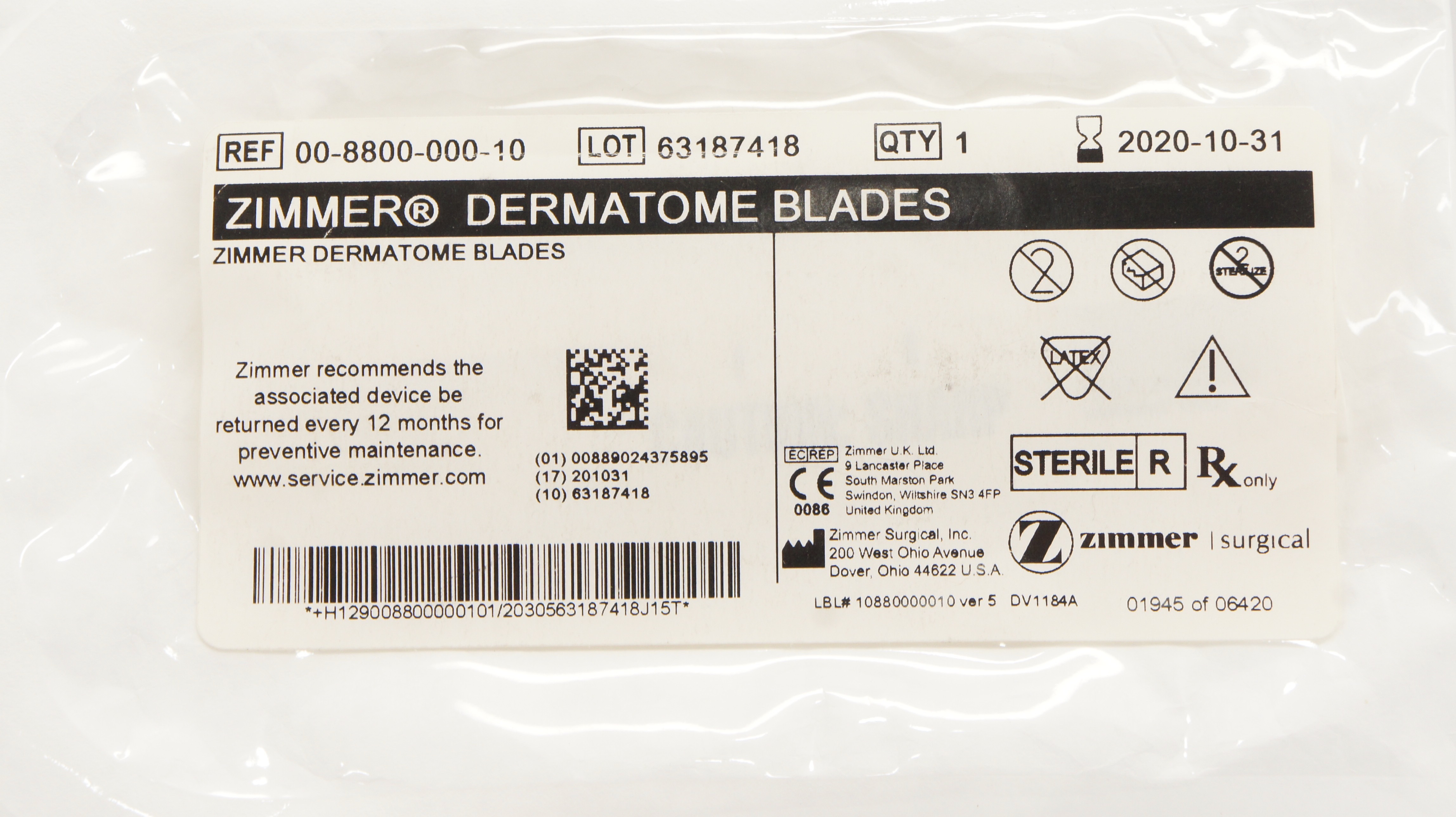 Zimmer 00-8800-000-10 Dermatome Blades (x)