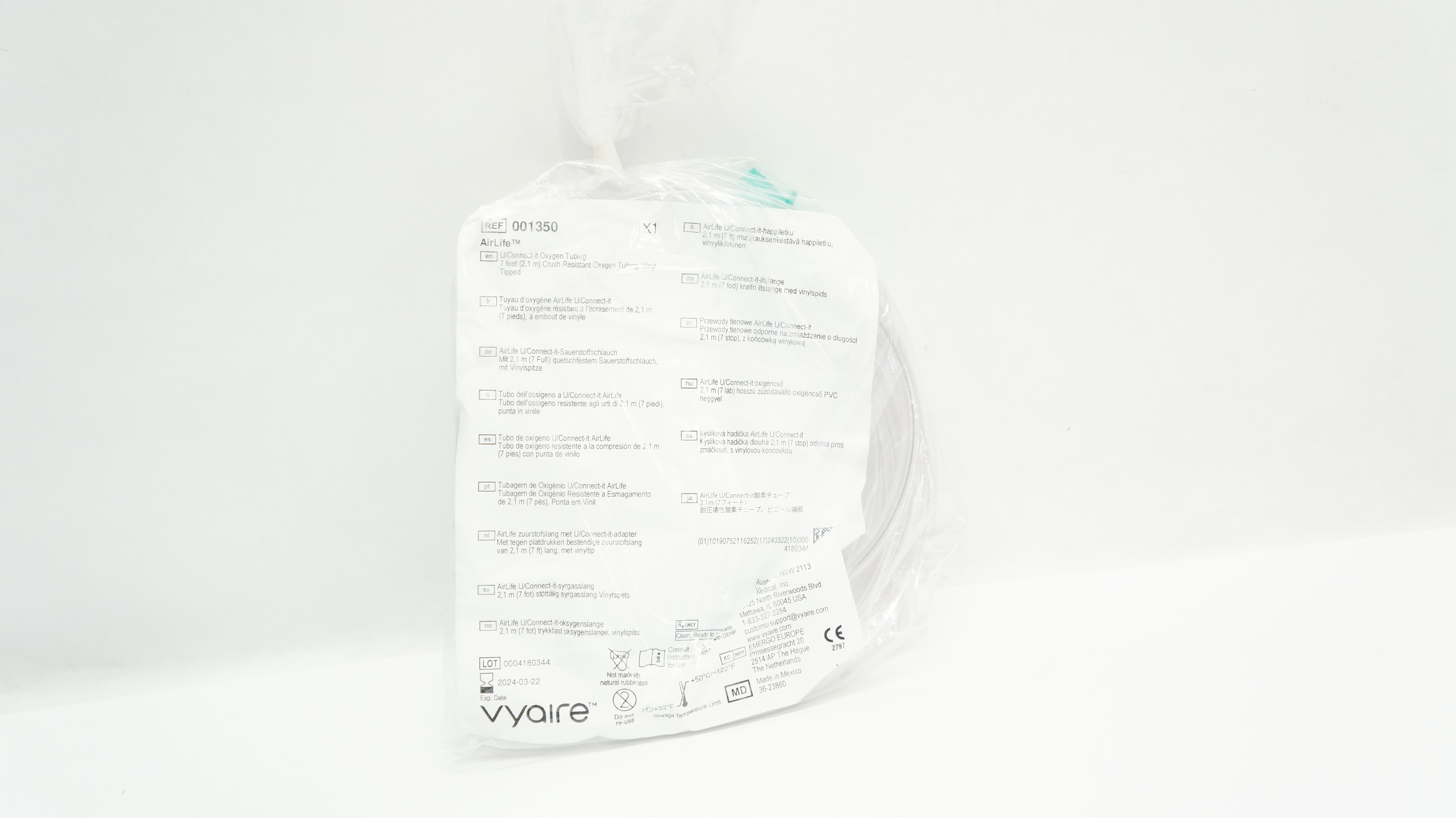 Vyaire 001350 Airlife U/Connect-it Oxygen Tubing 7 feet