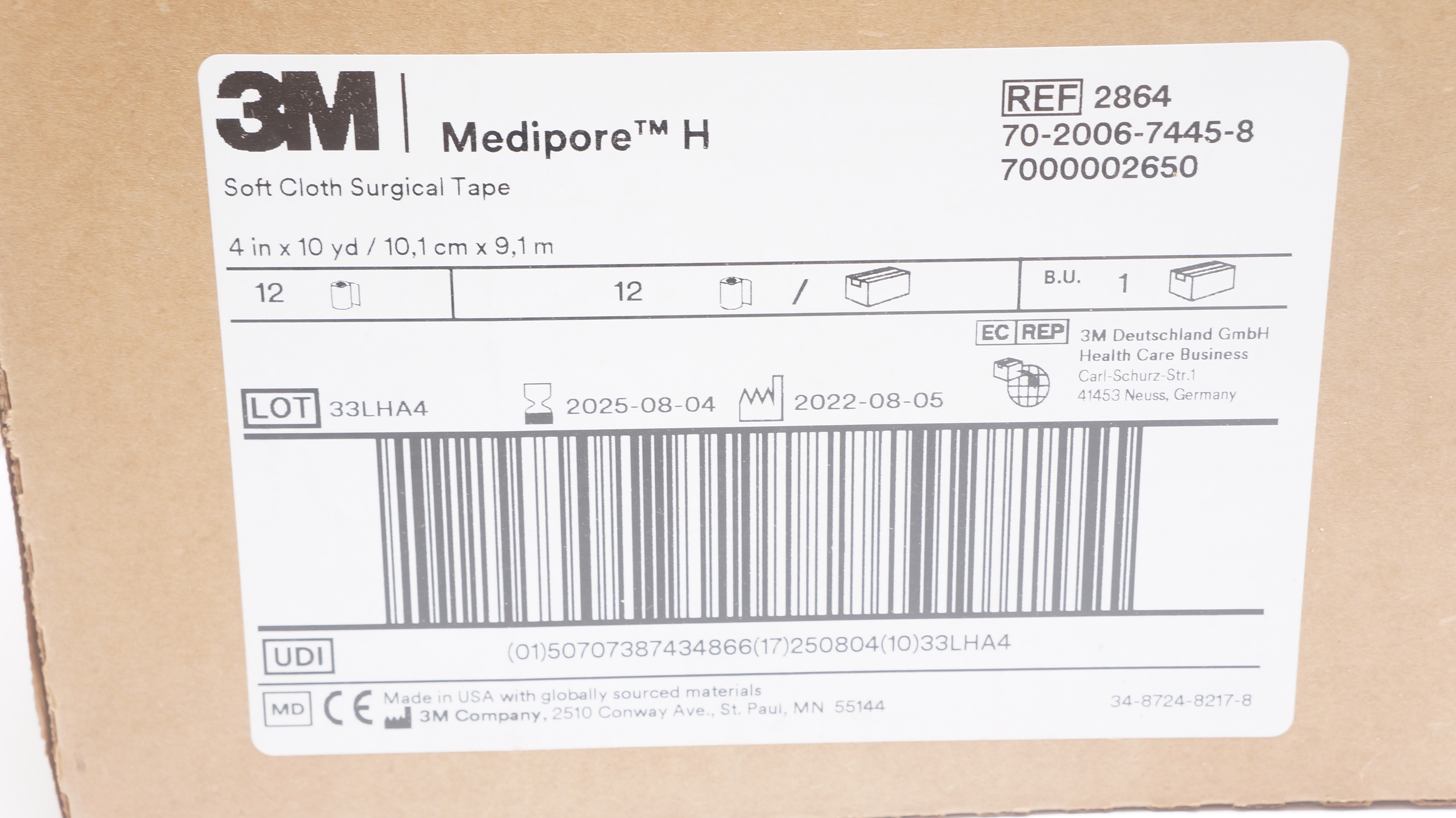 3M 2864 Medipore H Soft Cloth Surgical Tape 4inch x 10yd - Case of 12