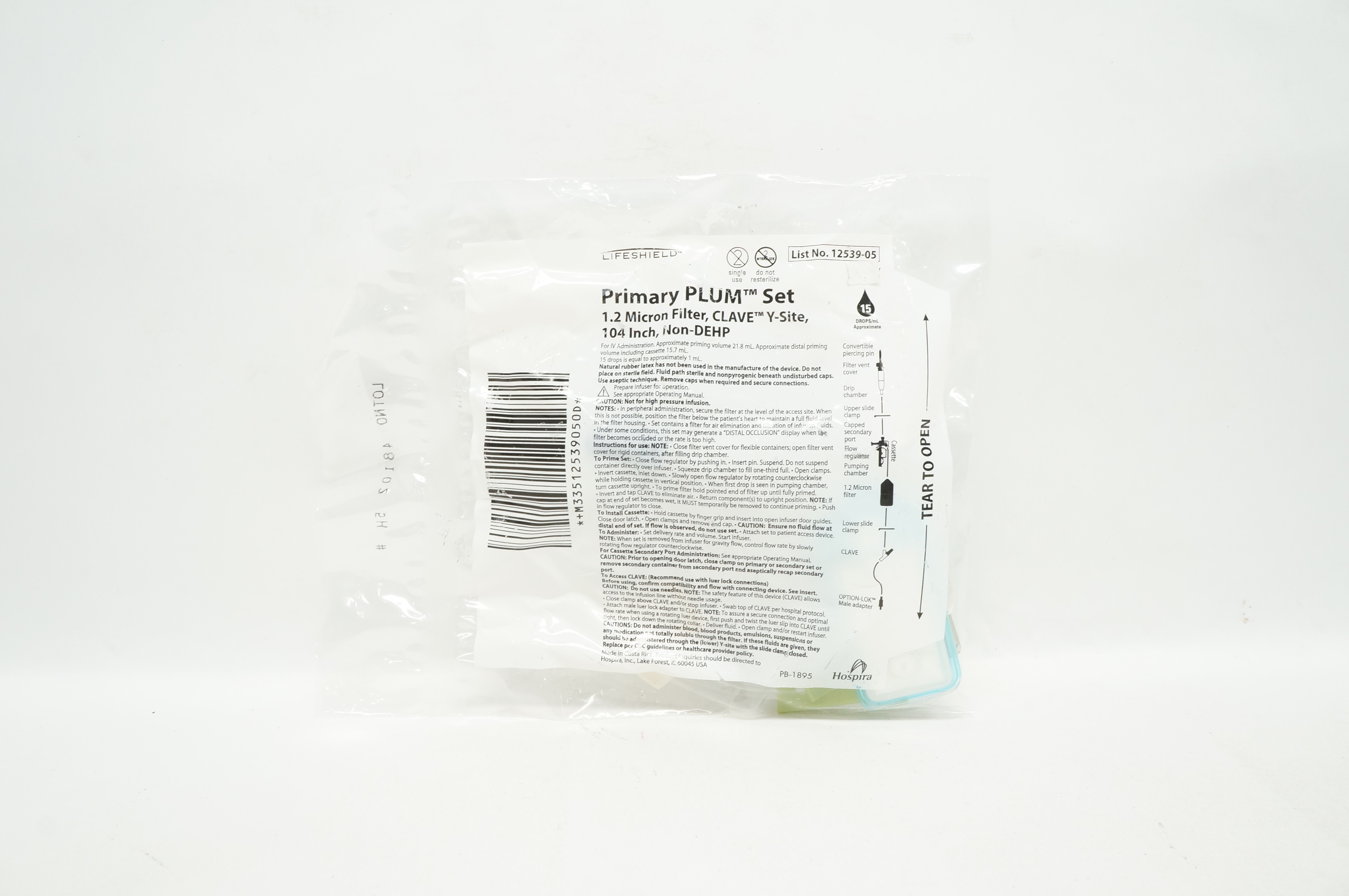 Hospira 1253905 Primary Plum Set 1.2 Micron Filter, Clave YSite, 104inch