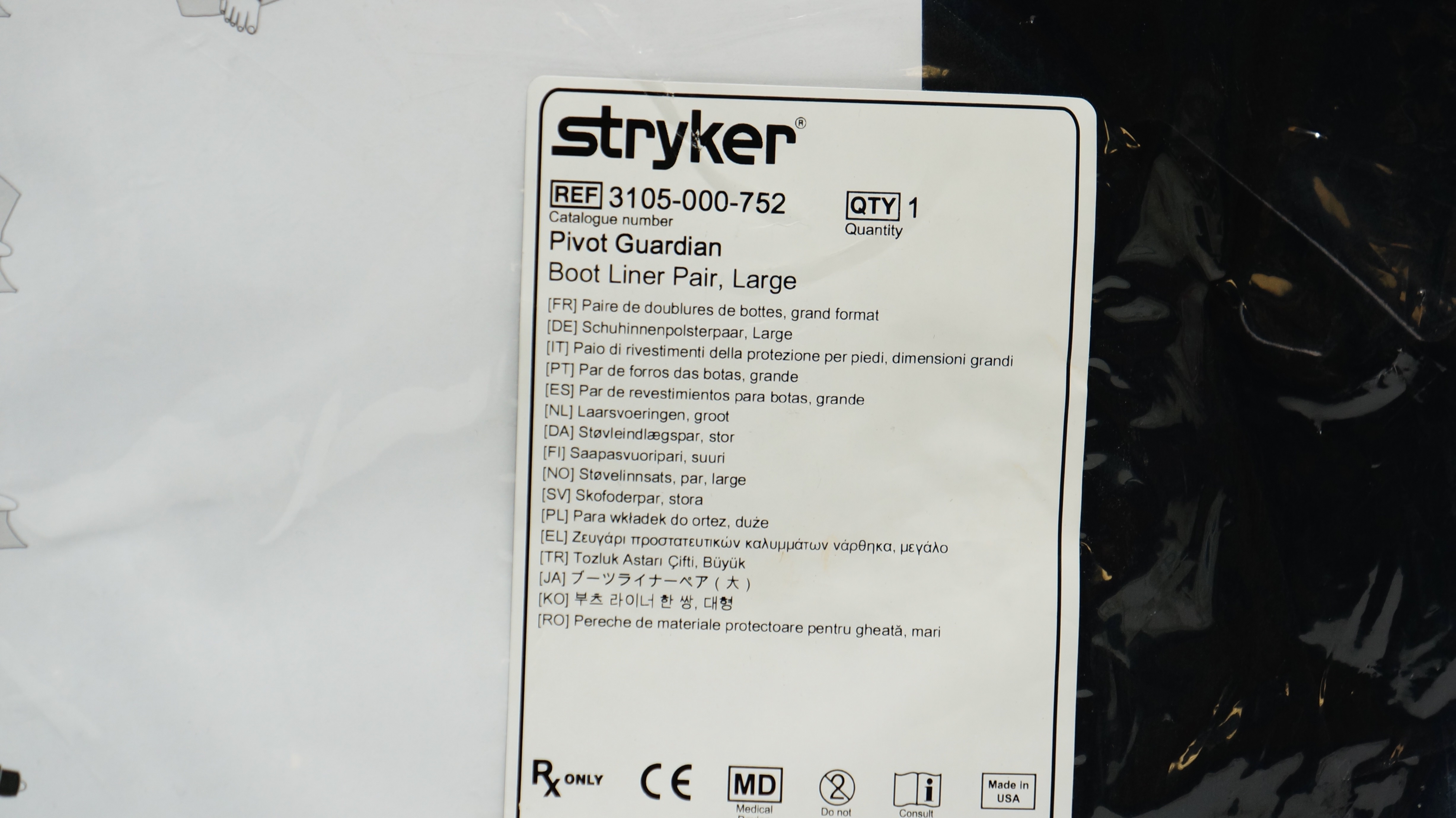 Stryker 3105-000-752 Pivot Guardian Boot Liner Pair, Large