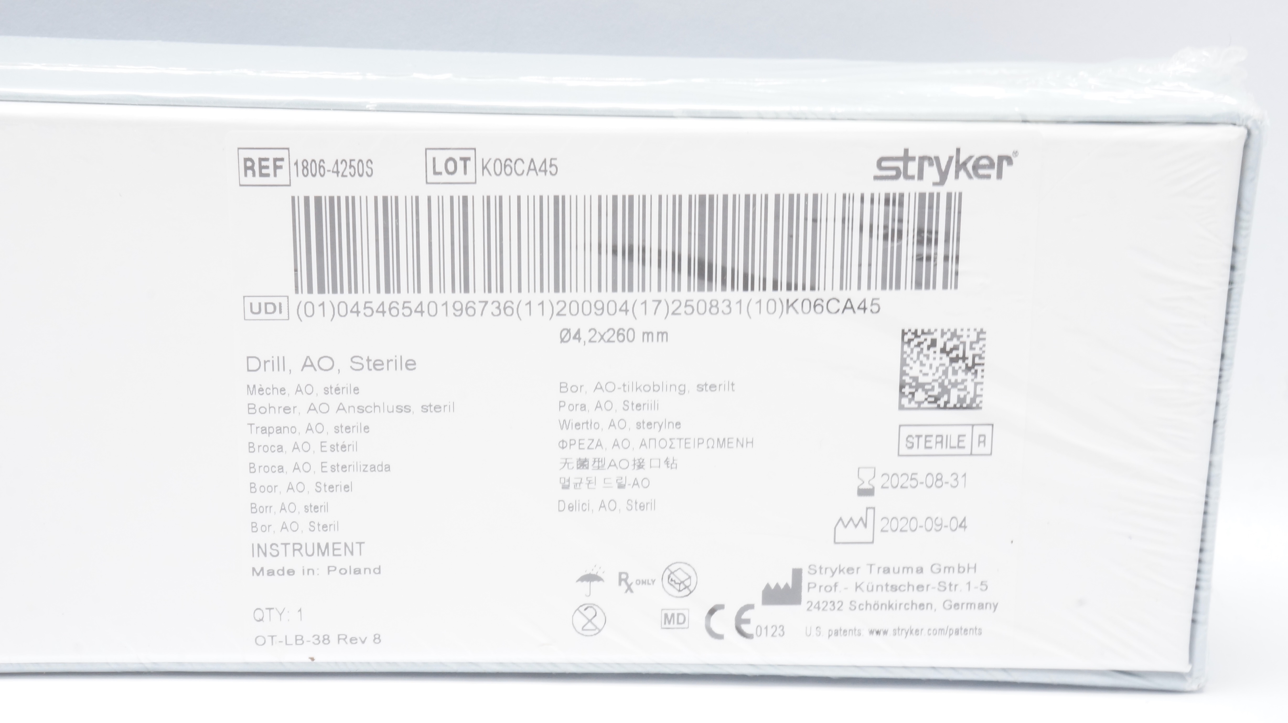 Stryker 1806-4250S Drill Sterile 4.2 x 260mm