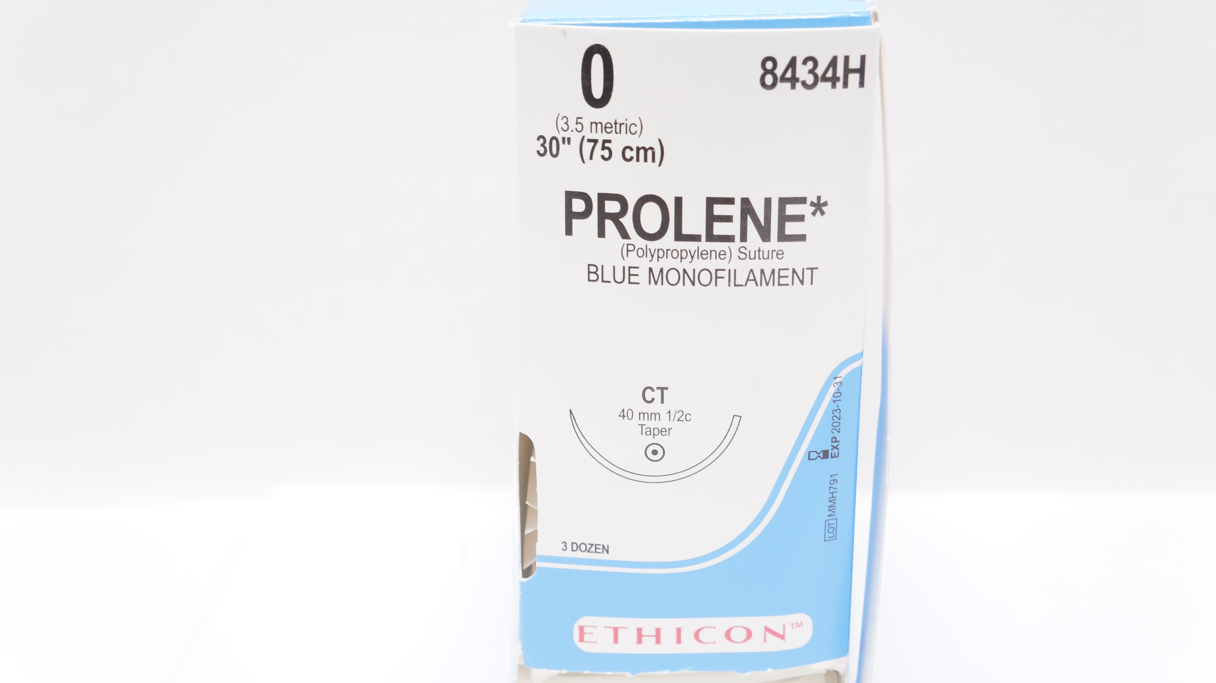 Ethicon 8434H 0 PROLENE Stre CT 40mm 1/2c Taper, 30inch (x) - Box of 32