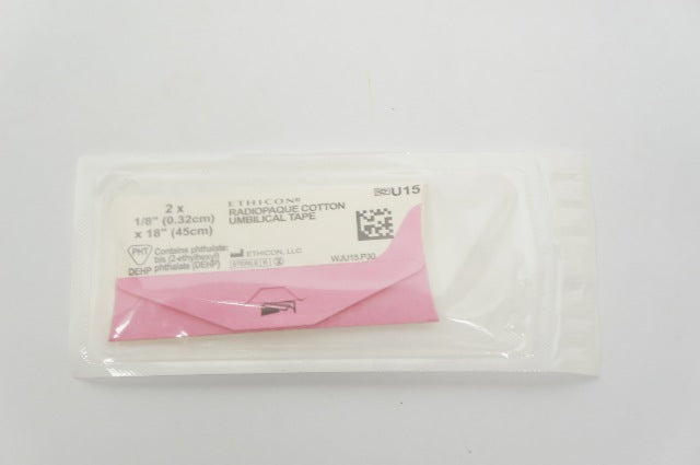 Ethicon U15 Cotton Radiopaque Umbilical Tape 1/8inch x 18inch - Pack of 2