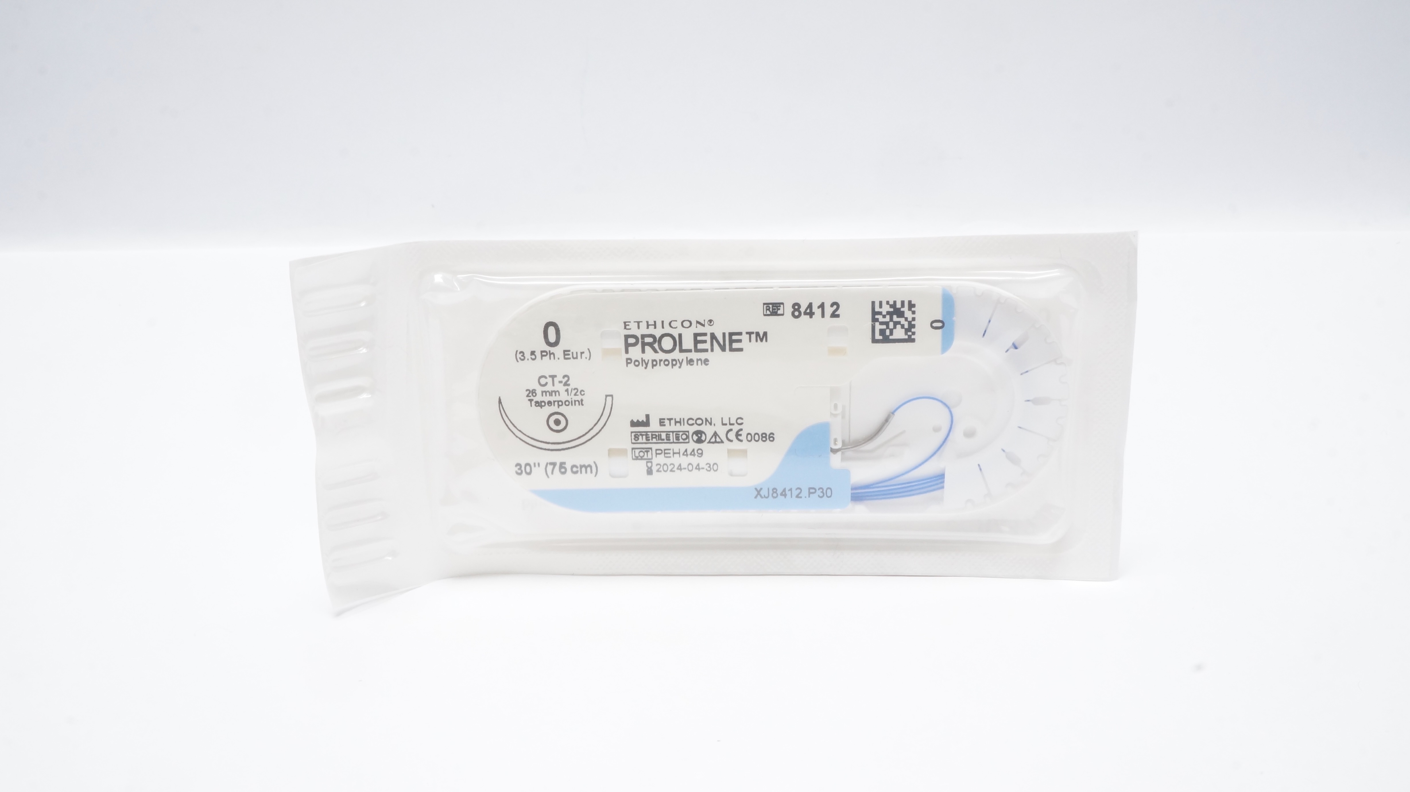 Ethicon 8412 0 PROLENE Polypropylene Stre CT-2 26mm 1/2c Taperpoint 30 inch (x)
