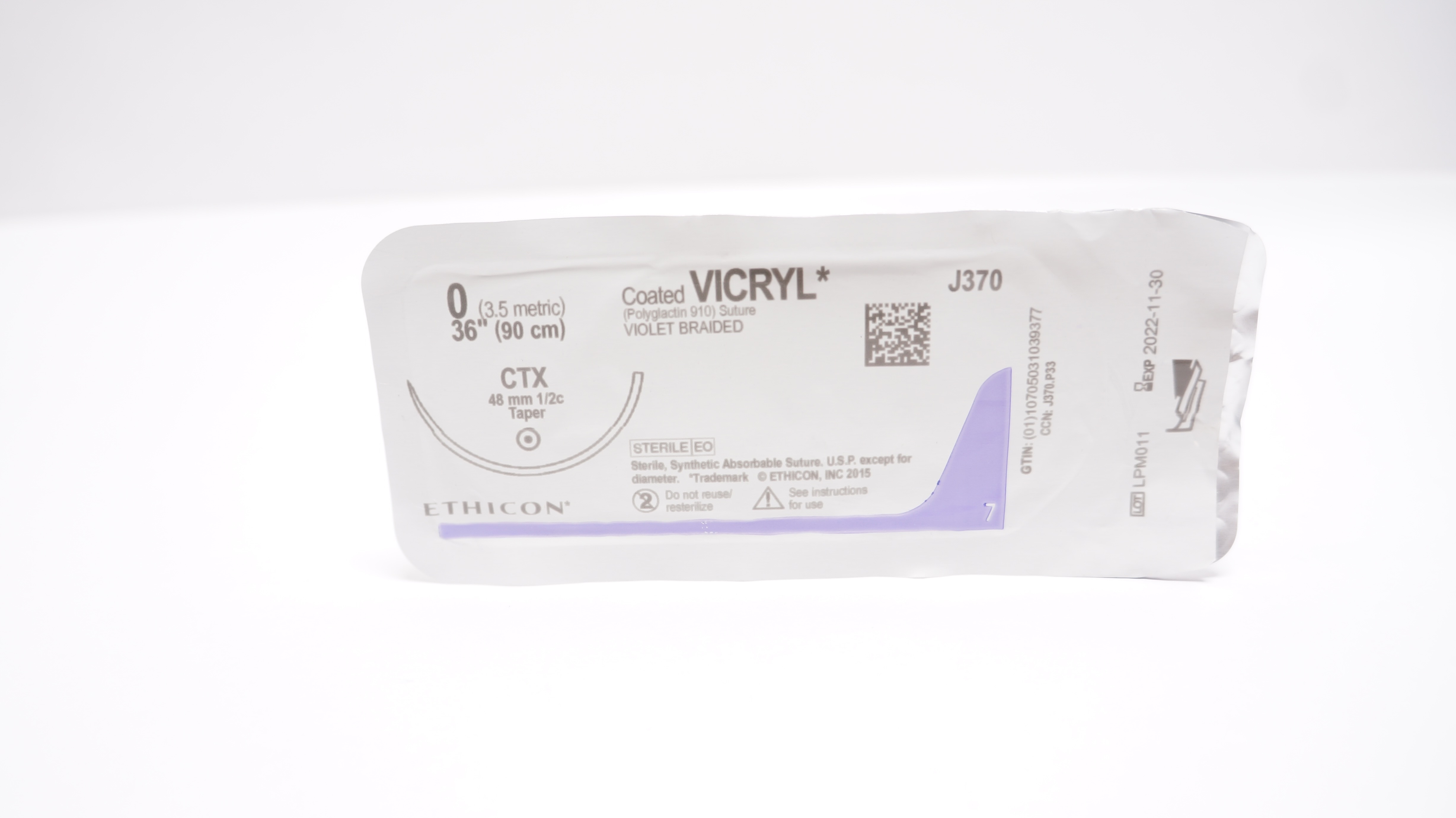 Ethicon J370 0 Coated VICRYL, CTX, 48mm 1/2c Taperpoint, 36inch (x)