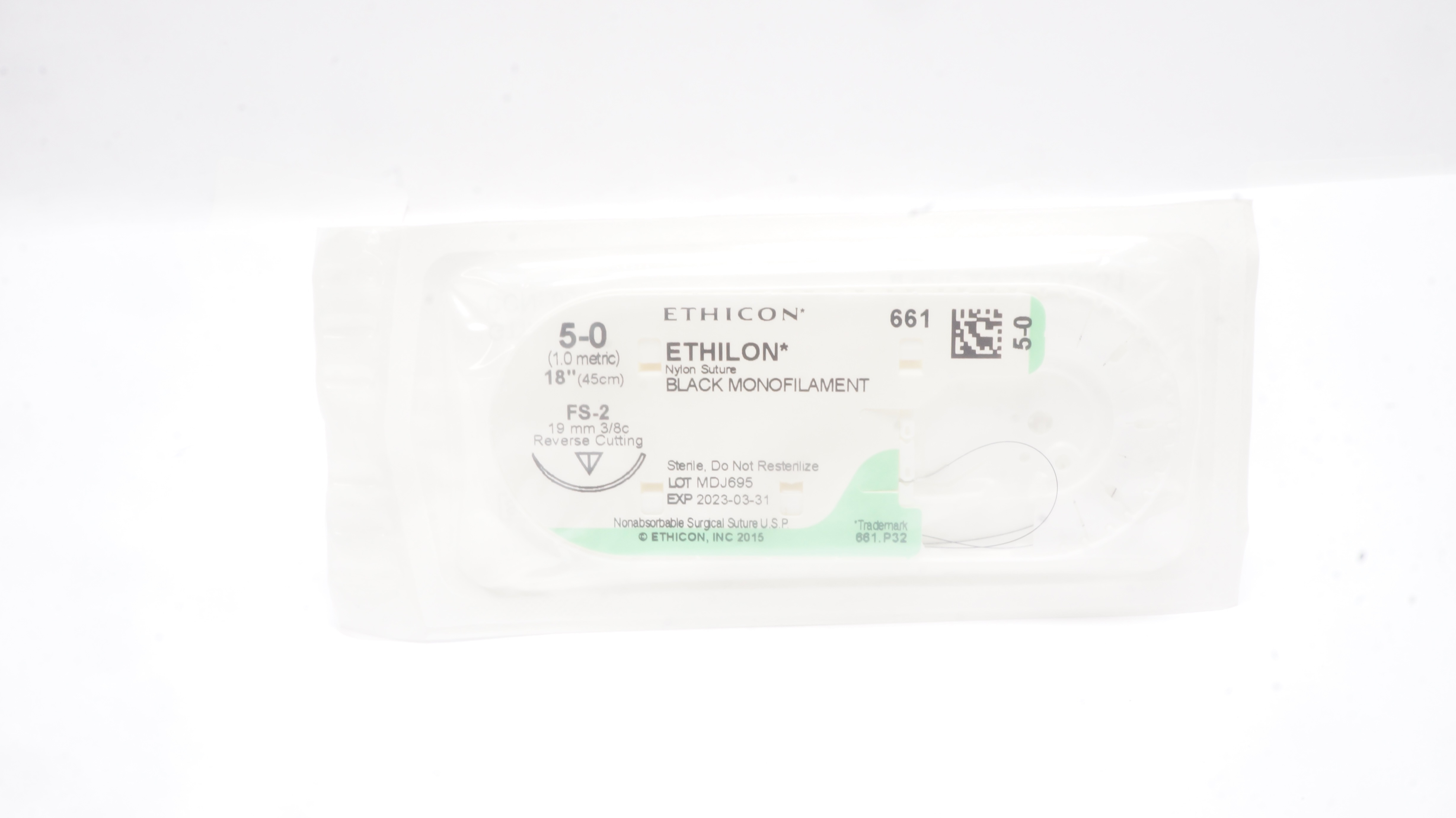 Ethicon 661 5-0 ETHILON, FS-2, 19mm 3/8c Reverse Cutting, 18inch (x)