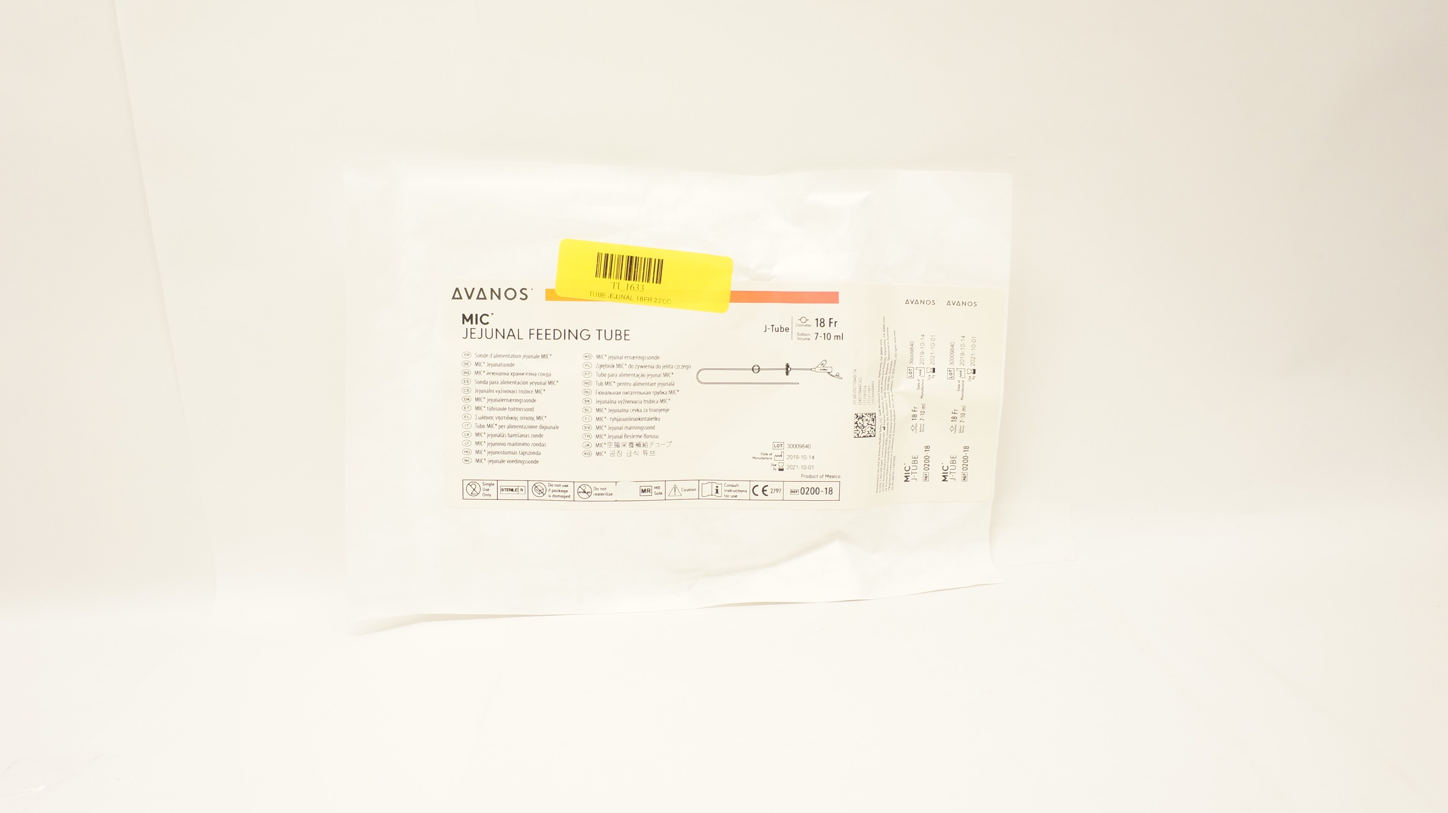 Avanos 0200-18 Jejunal Feeding Tube, J-Tube 18Fr x 7-10 ml (x)