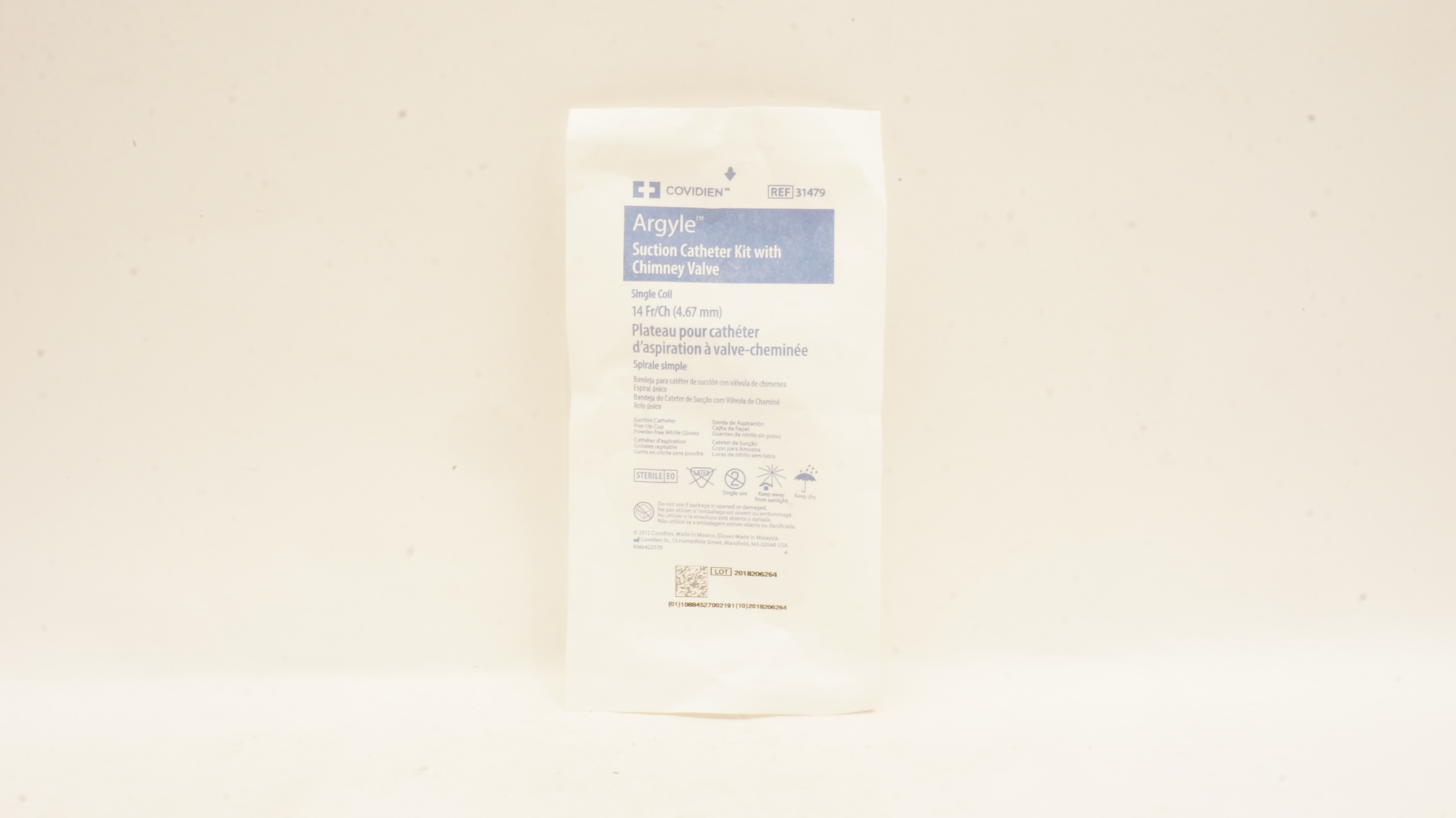 Covidien 31479 Argyle Suction Cath. Kit with Chimney Valve, Single Coil 14Fr/Ch