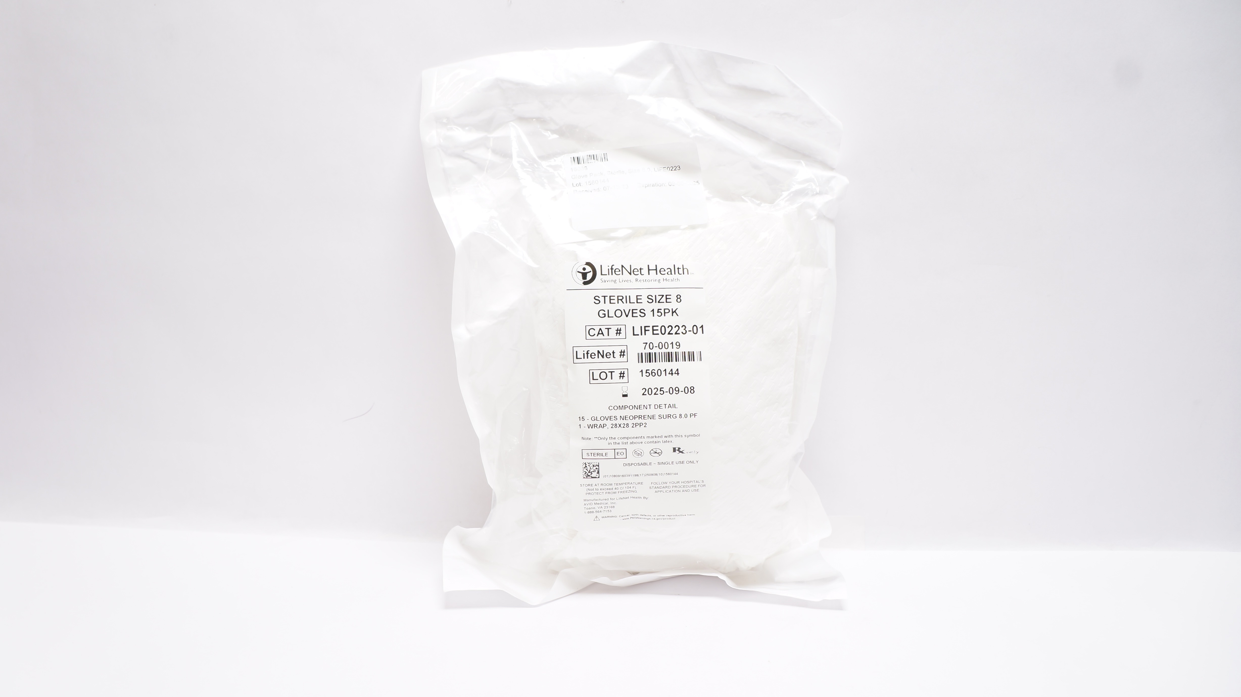 Health LIFE022301 Neoprene Surgical Gloves Size 8, Wrap 28x28