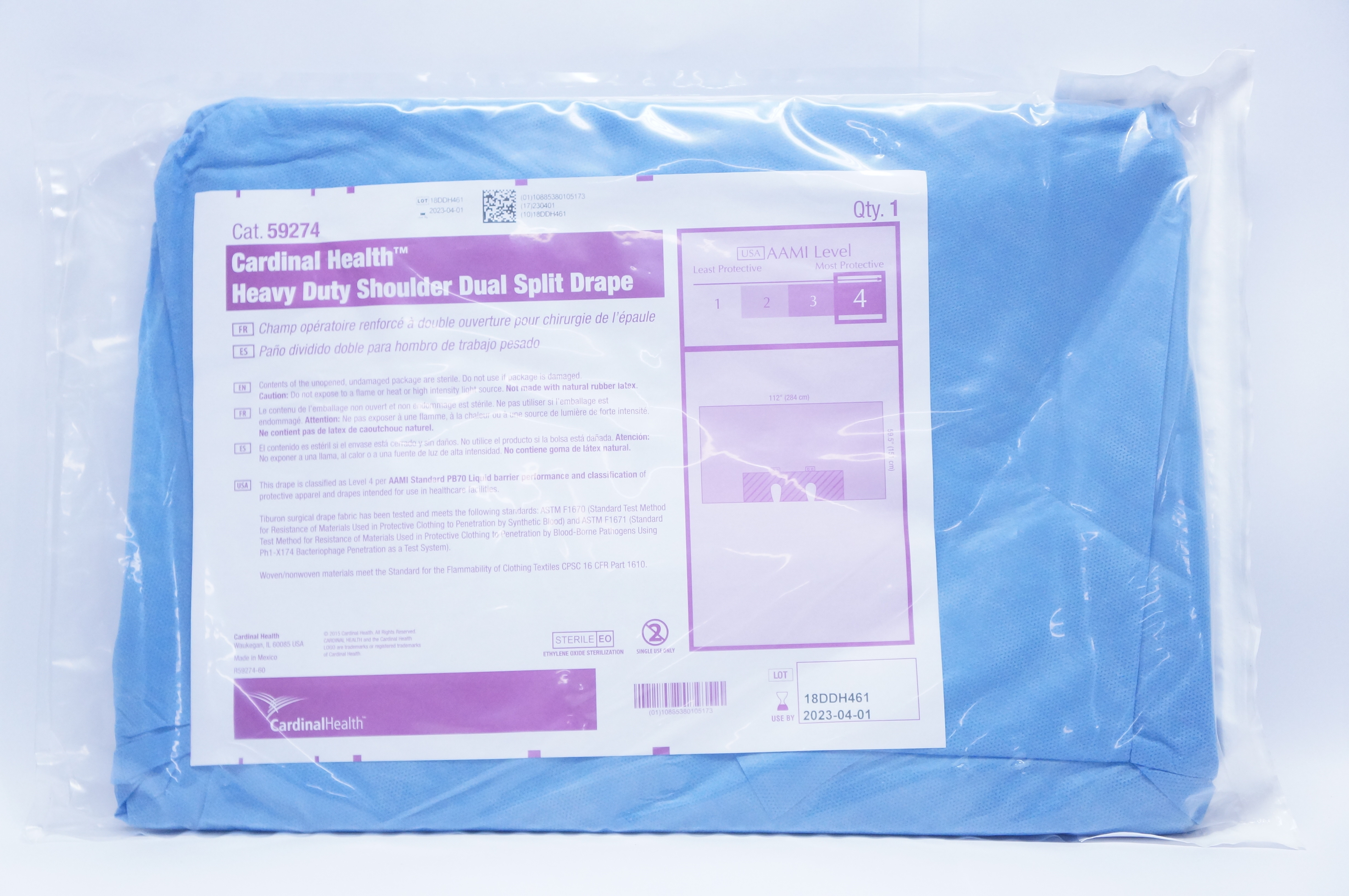 Cardinal Health 59274 Heavy Duty Shoulder Dual Split Drape Level 4 112 x 59.5in