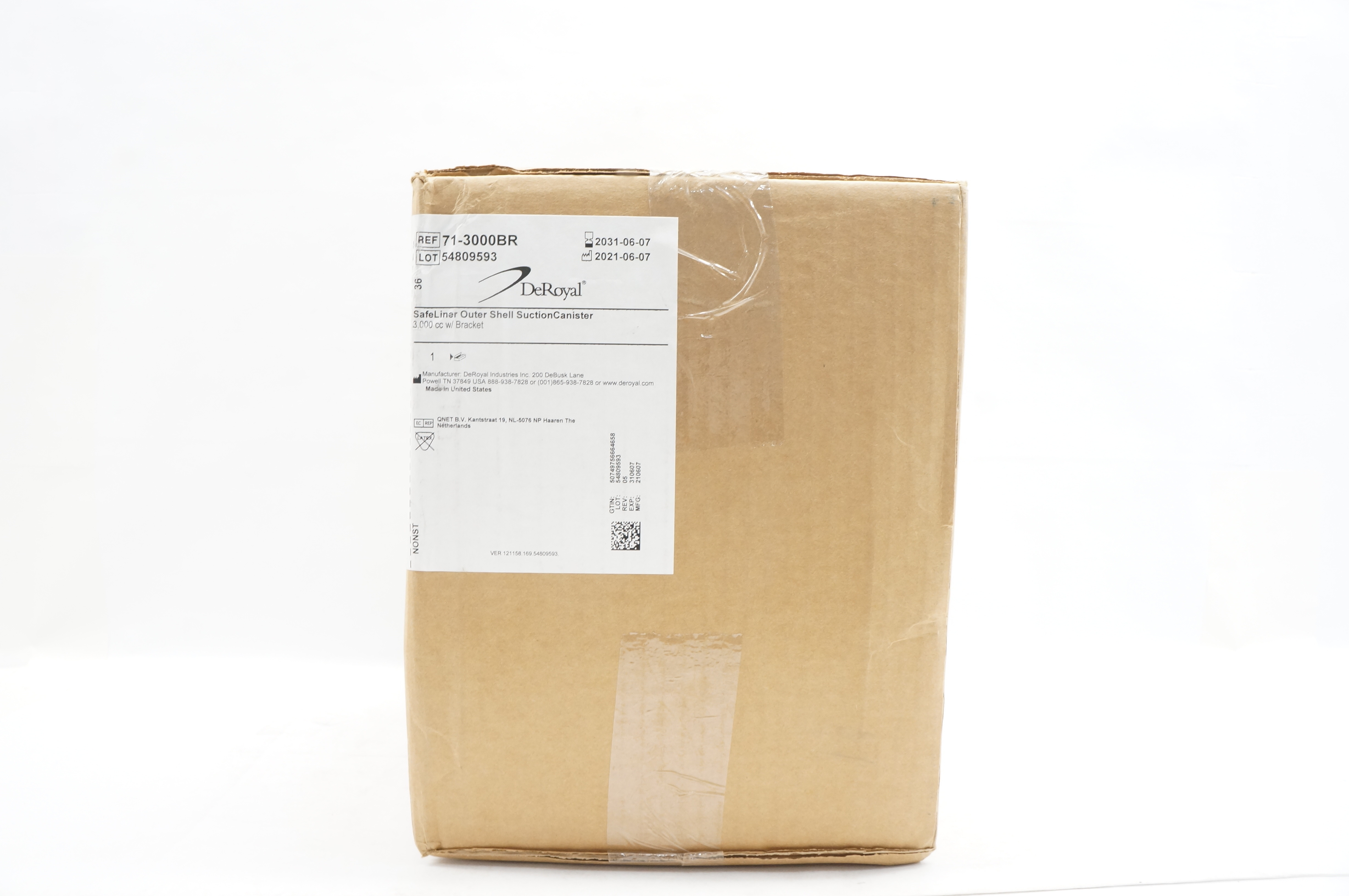 DeRoyal 71-3000BR SafeLiner Outer Shell Suction Canister 3000 cc w/Bracket