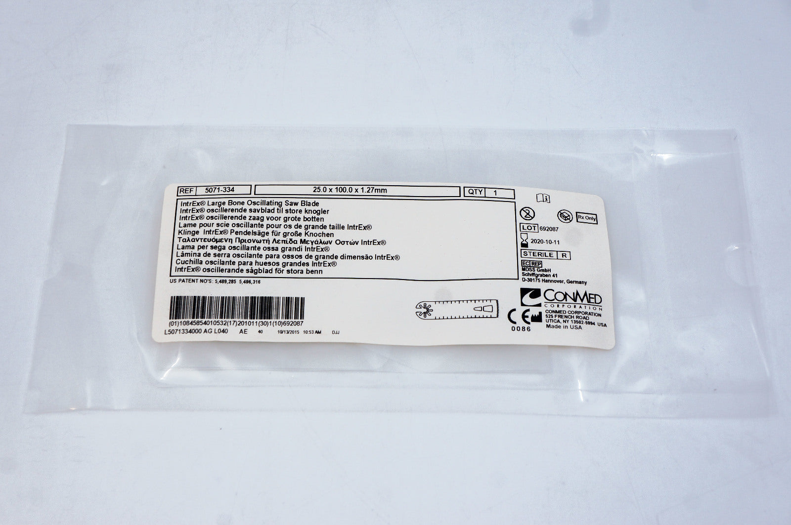 ConMed 5071-334 IntrEx Larbe Bone Oscillating Saw Blade 25 x 100 x 1.27mm