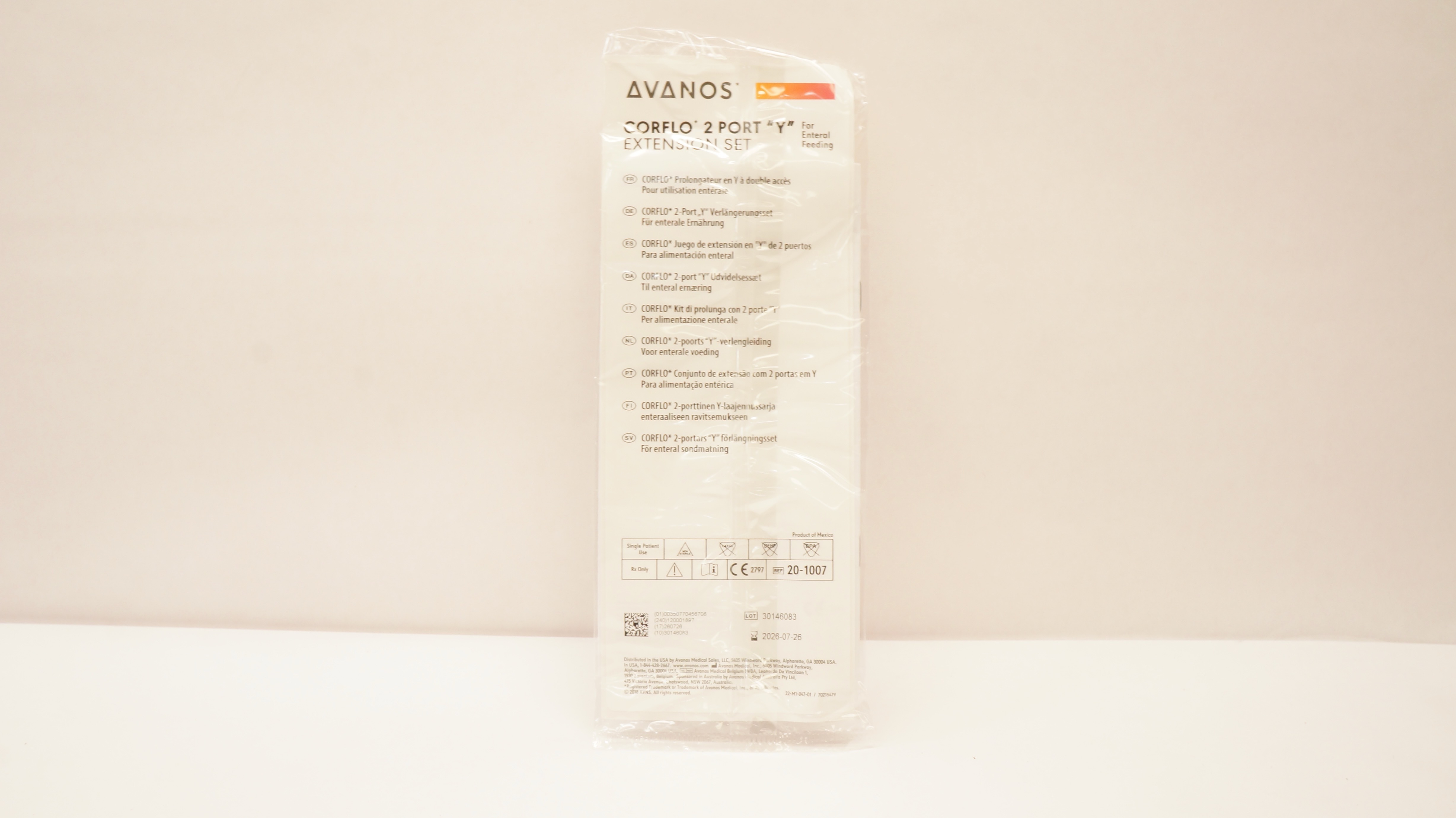 Avanos 201007 Corflo 2 Port "Y" Extension Set For Enteral Feeding