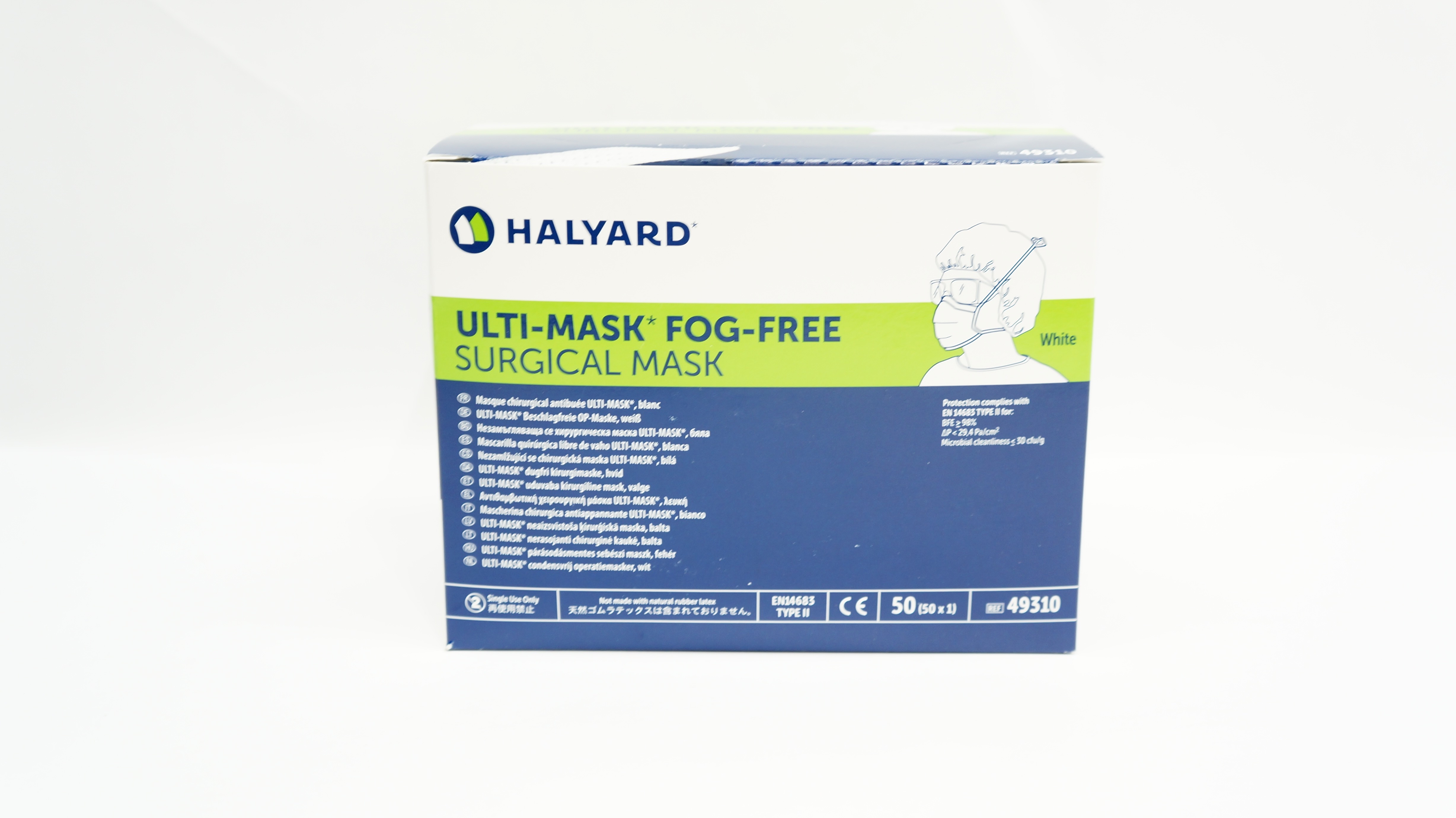 Halyard 49310 Ulti-Mask Fog-Free Surgical Mask, White - Box of 50