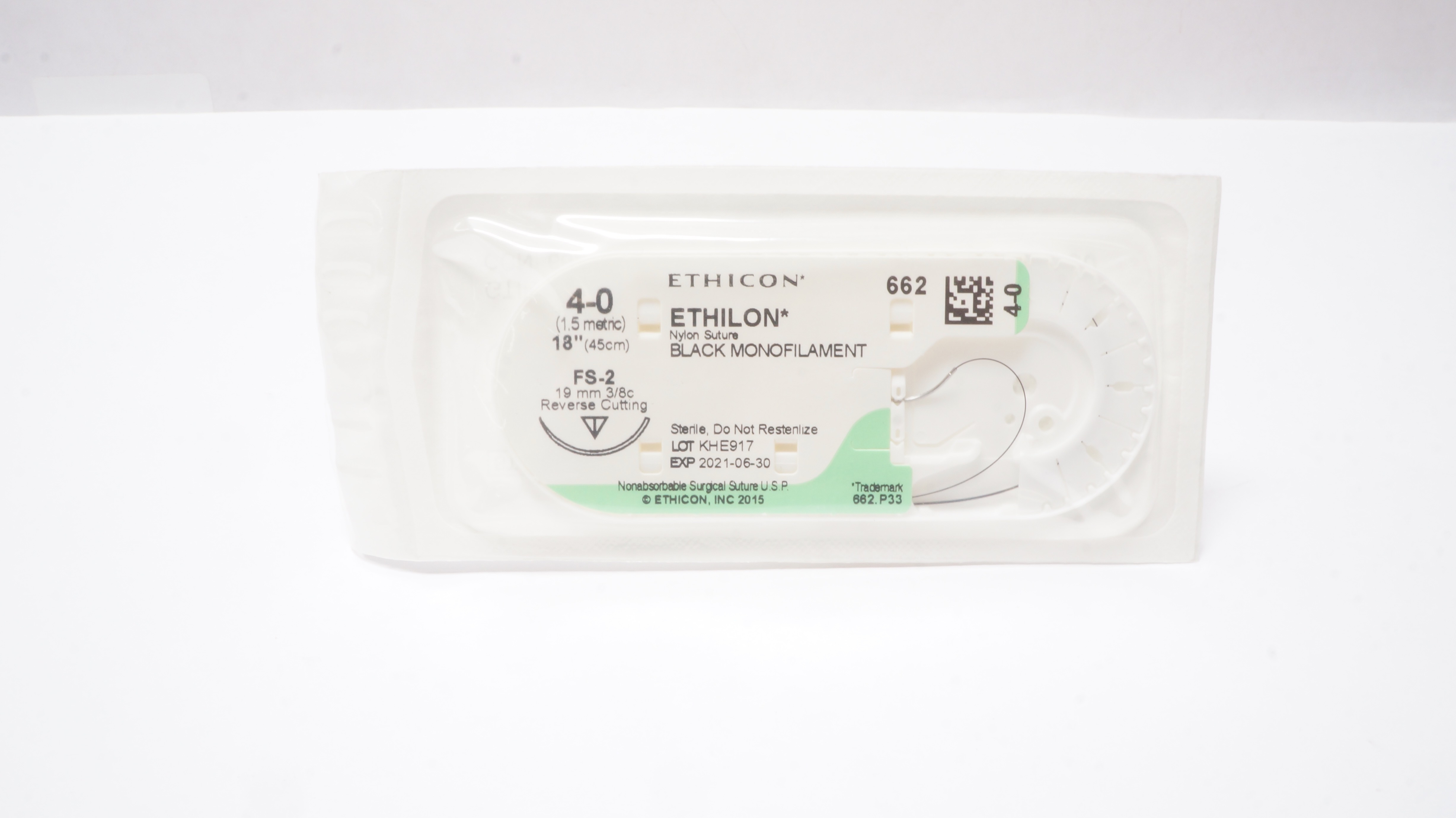 Ethicon 662 4-0 ETHILON Nylon Stre FS-2 19mm 3/8c Reverse Cutting, 18inch (x)