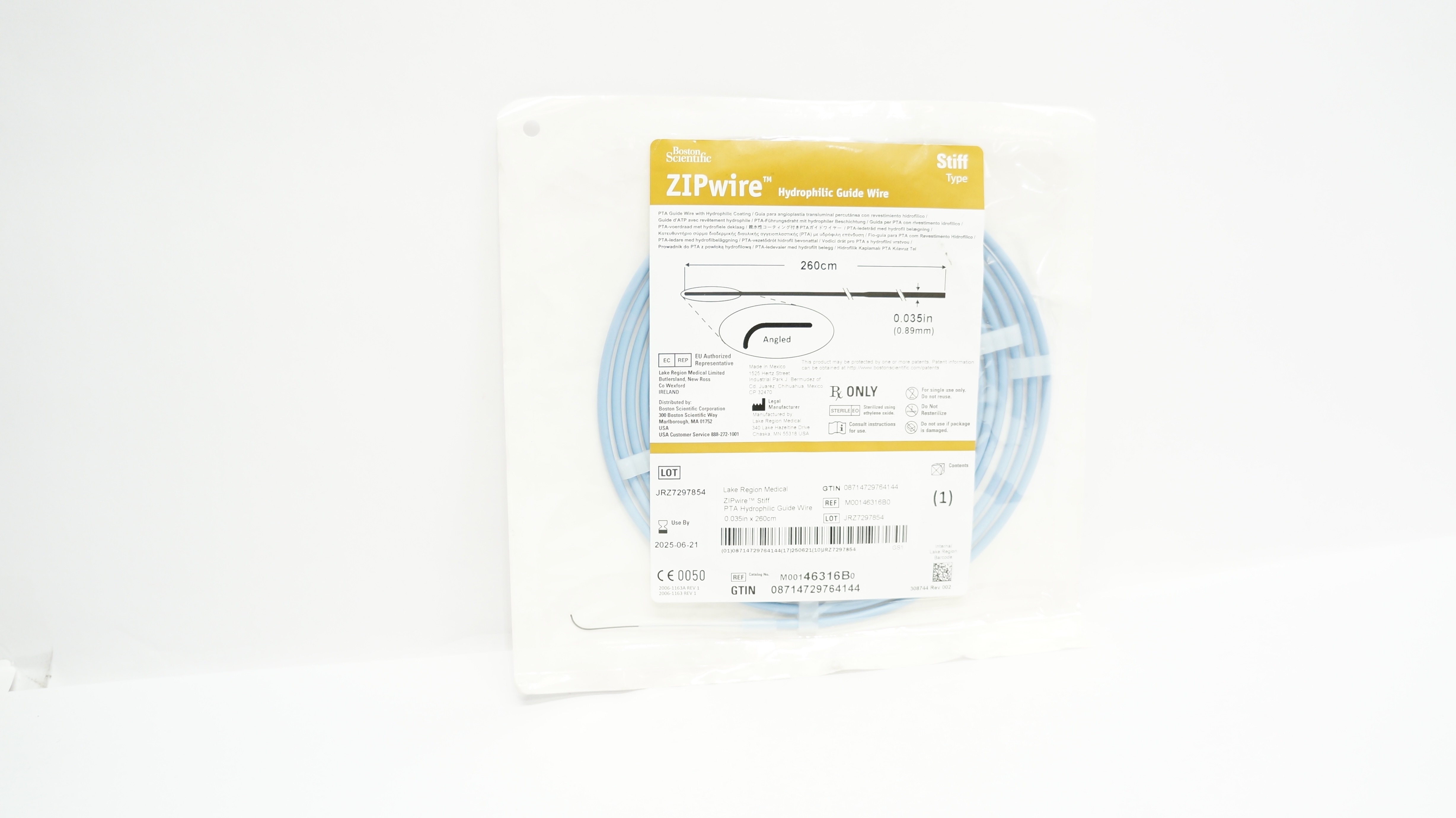 Boston Scientific M00146316B0 ZIPwire Angled Guide Wire 260cm x 0.035in