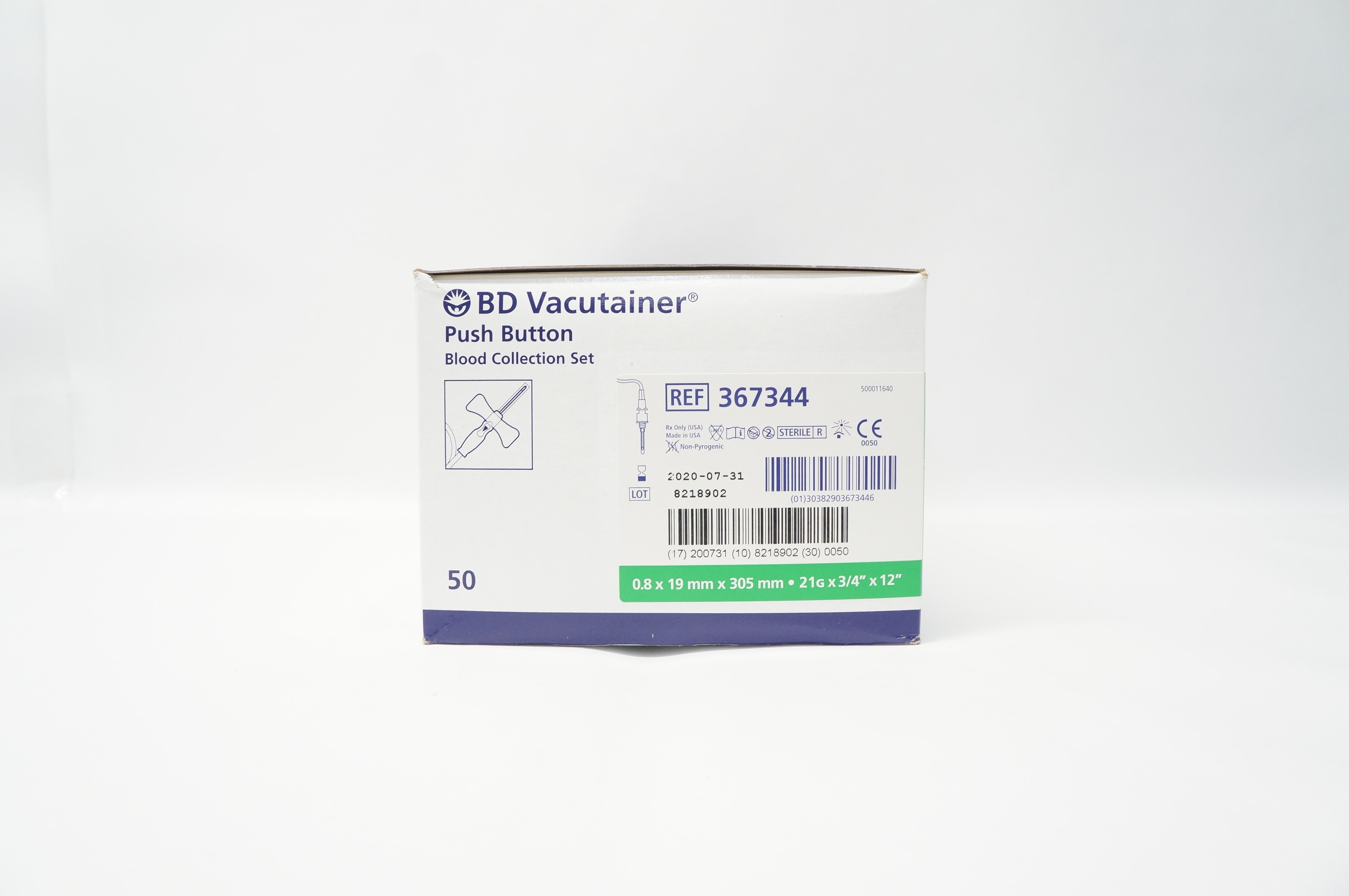 BD 367344 Push Button Blood Collection Set 21G x 3/4 x 12in (x) - Box of 50