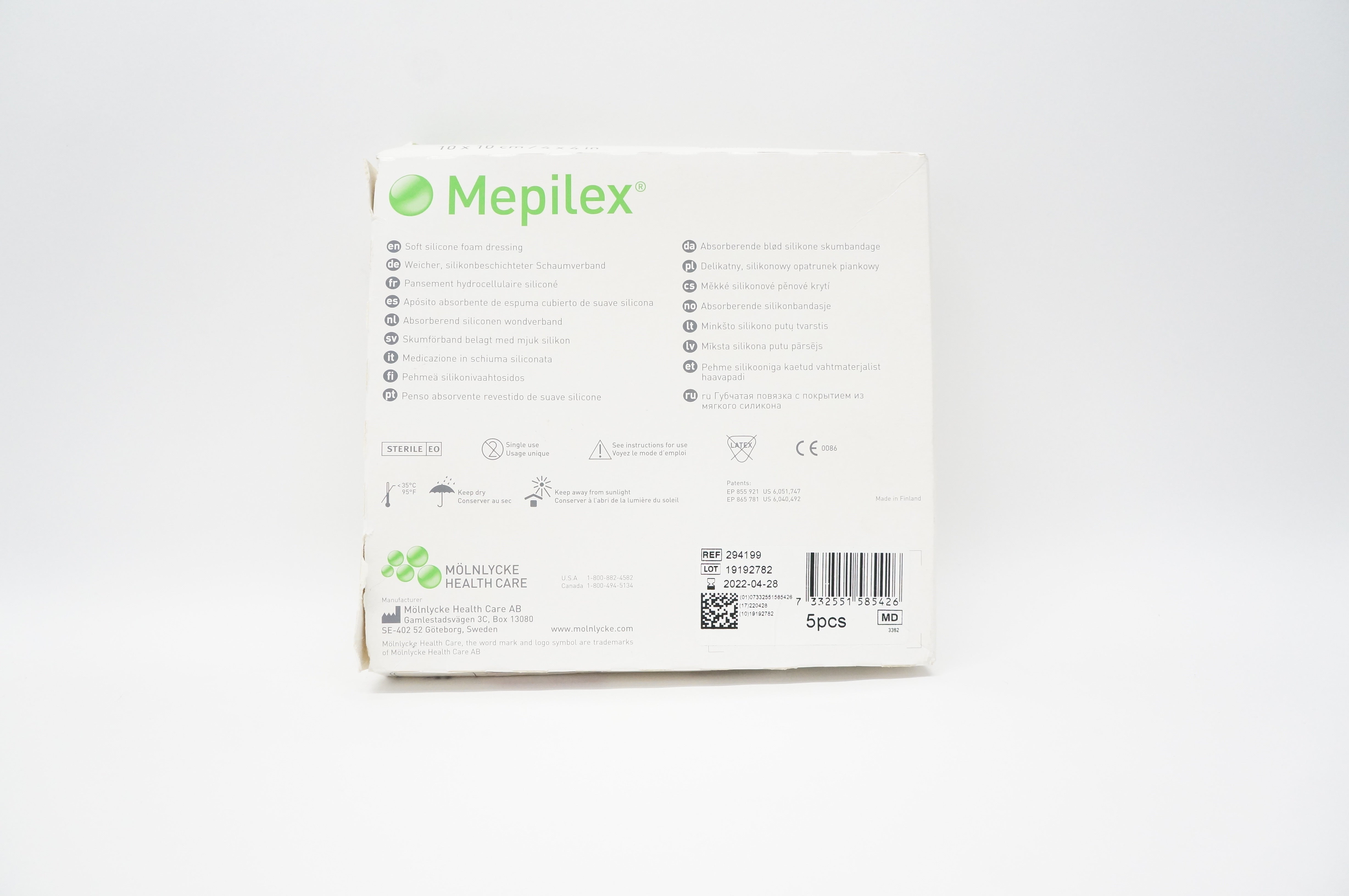 Mölnlycke 294199 Soft Silicone Foam Dressing 10 x 10cm 4 x 4inch - Box of 3