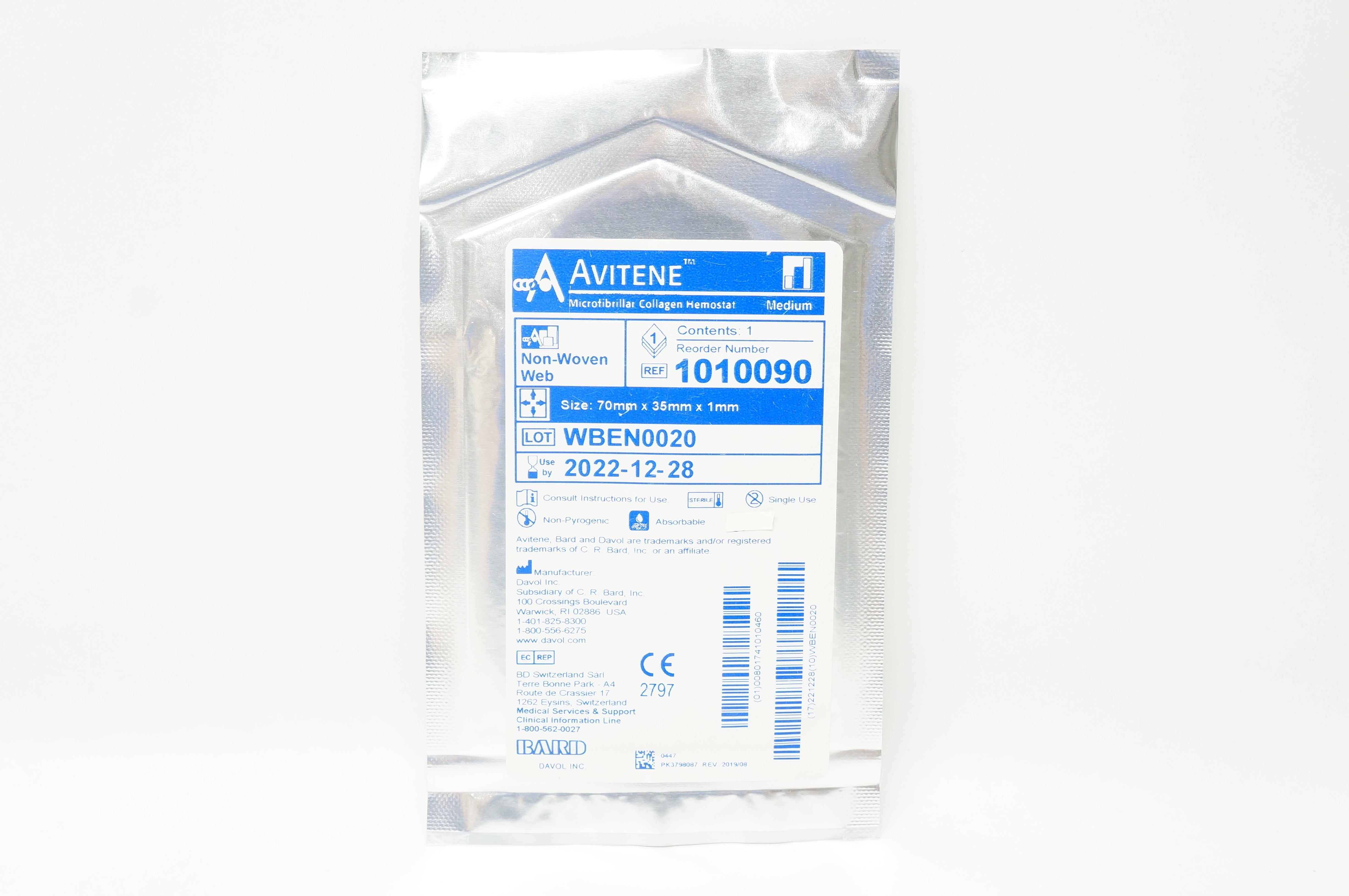 Bard 1010090 Avitene Microfibrillar Collagen Hemostat Medium